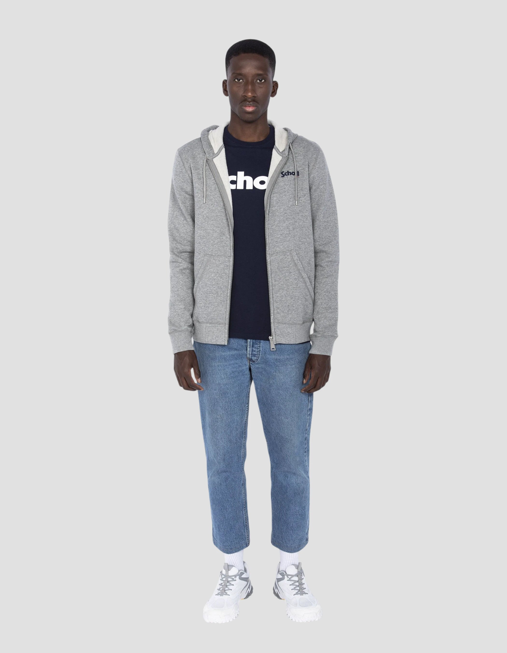 Heather gray hooded zip sweatshirt - SWZIP | Schott NYC®