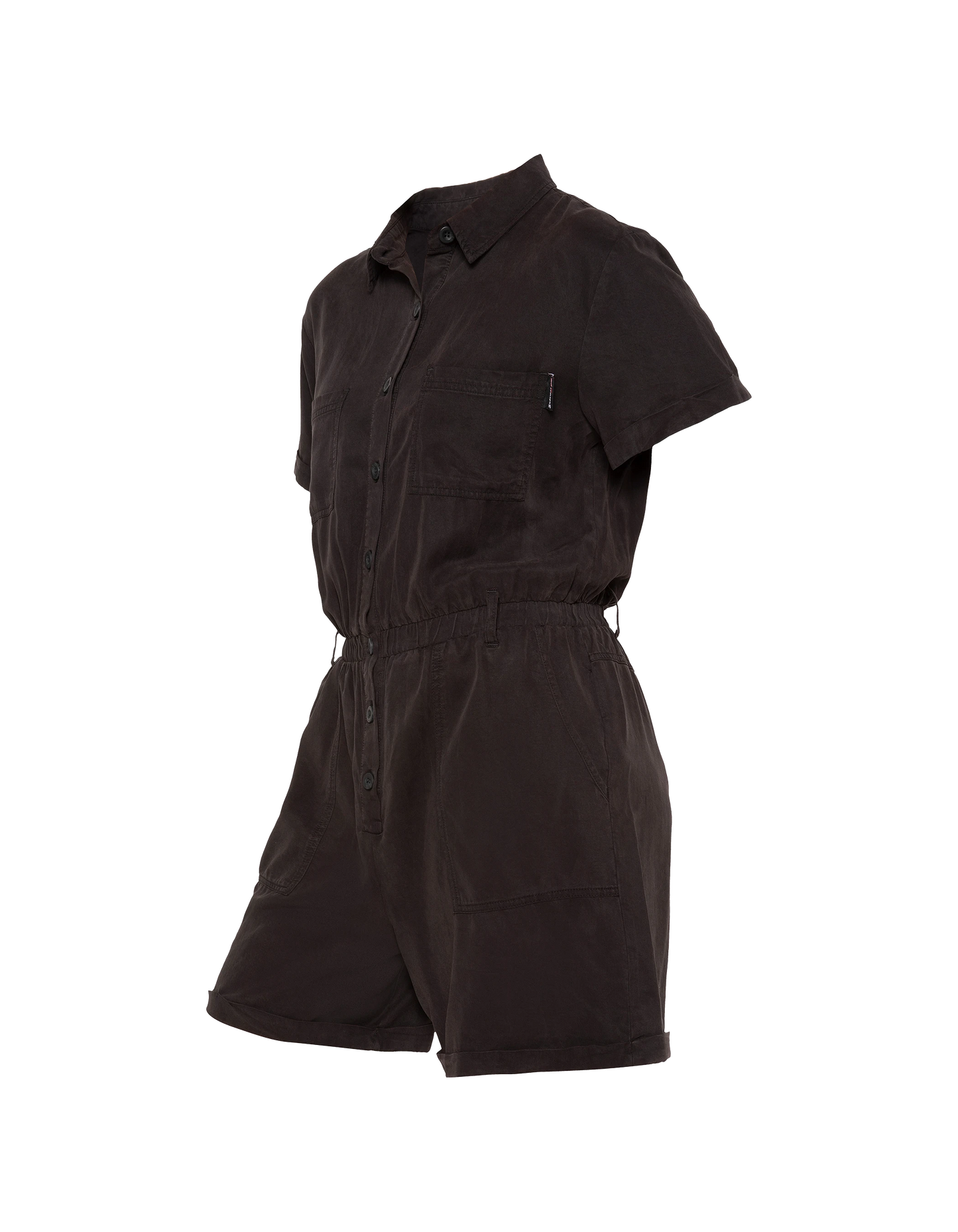 Leichter schwarzer kurzärmeliger Tencel-Playsuit