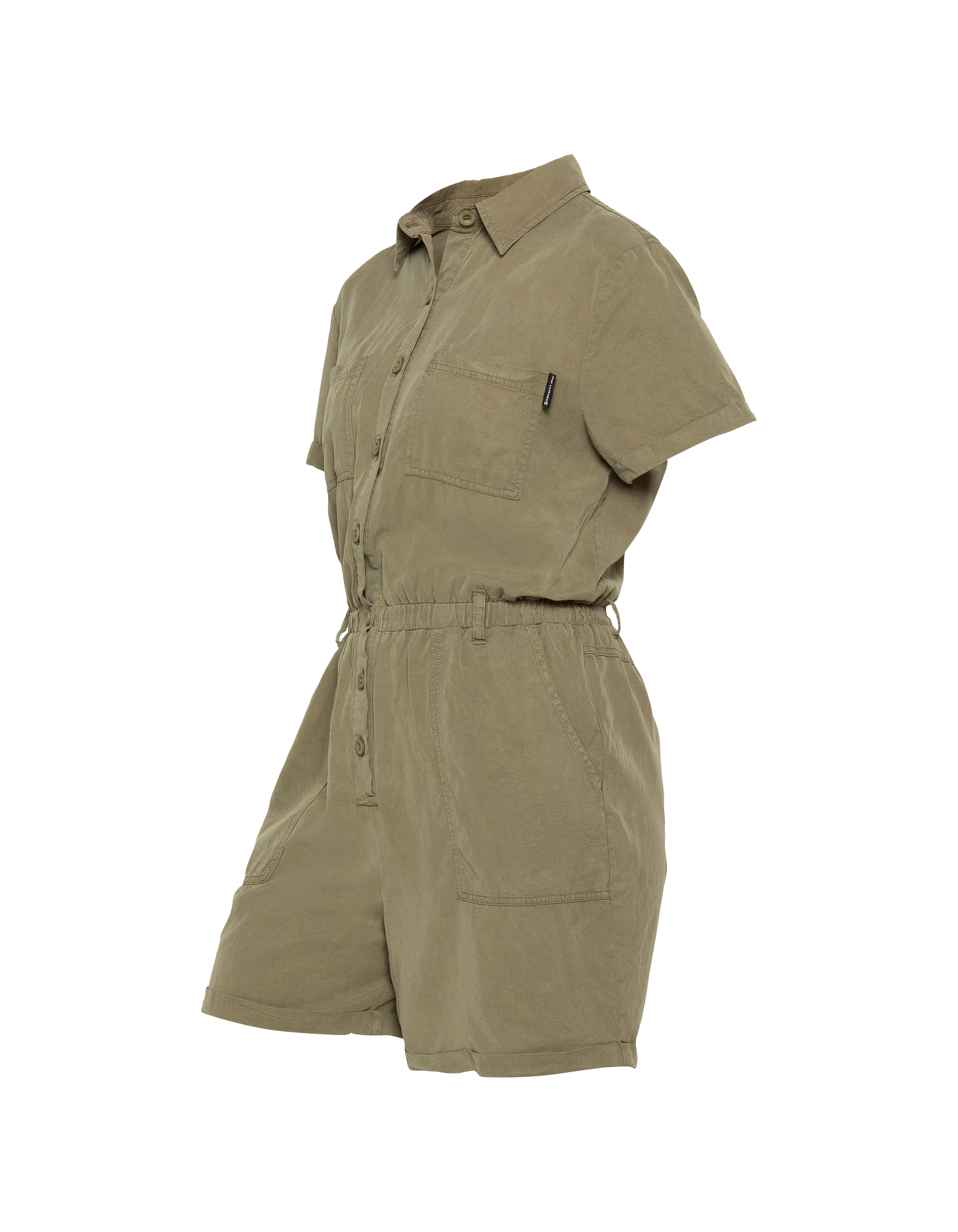 Leichter Khaki-Kurzarm-Playsuit aus Tencel