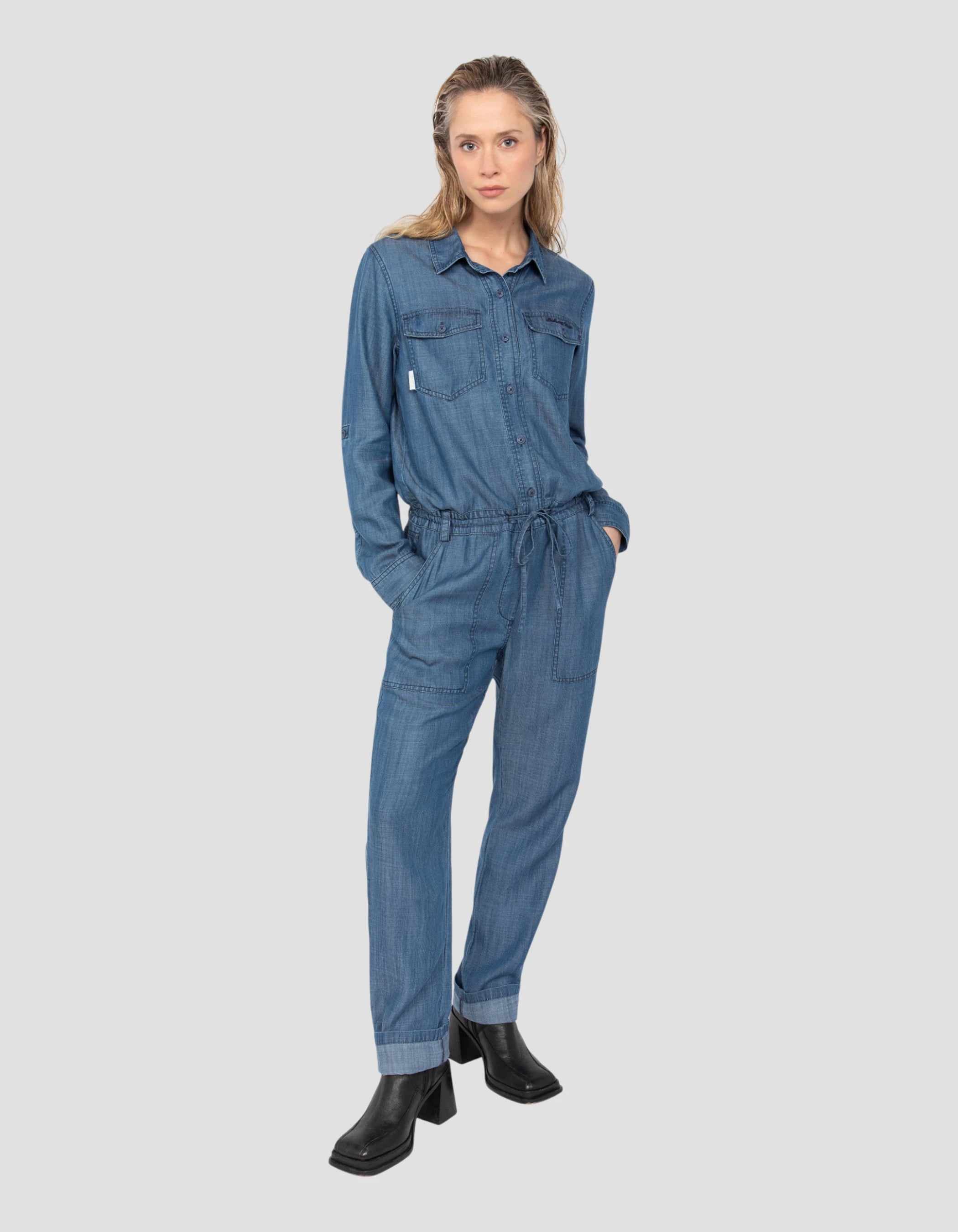 Casual indigo tencel jumpsuit TRJMIADE70W Schott NYC®