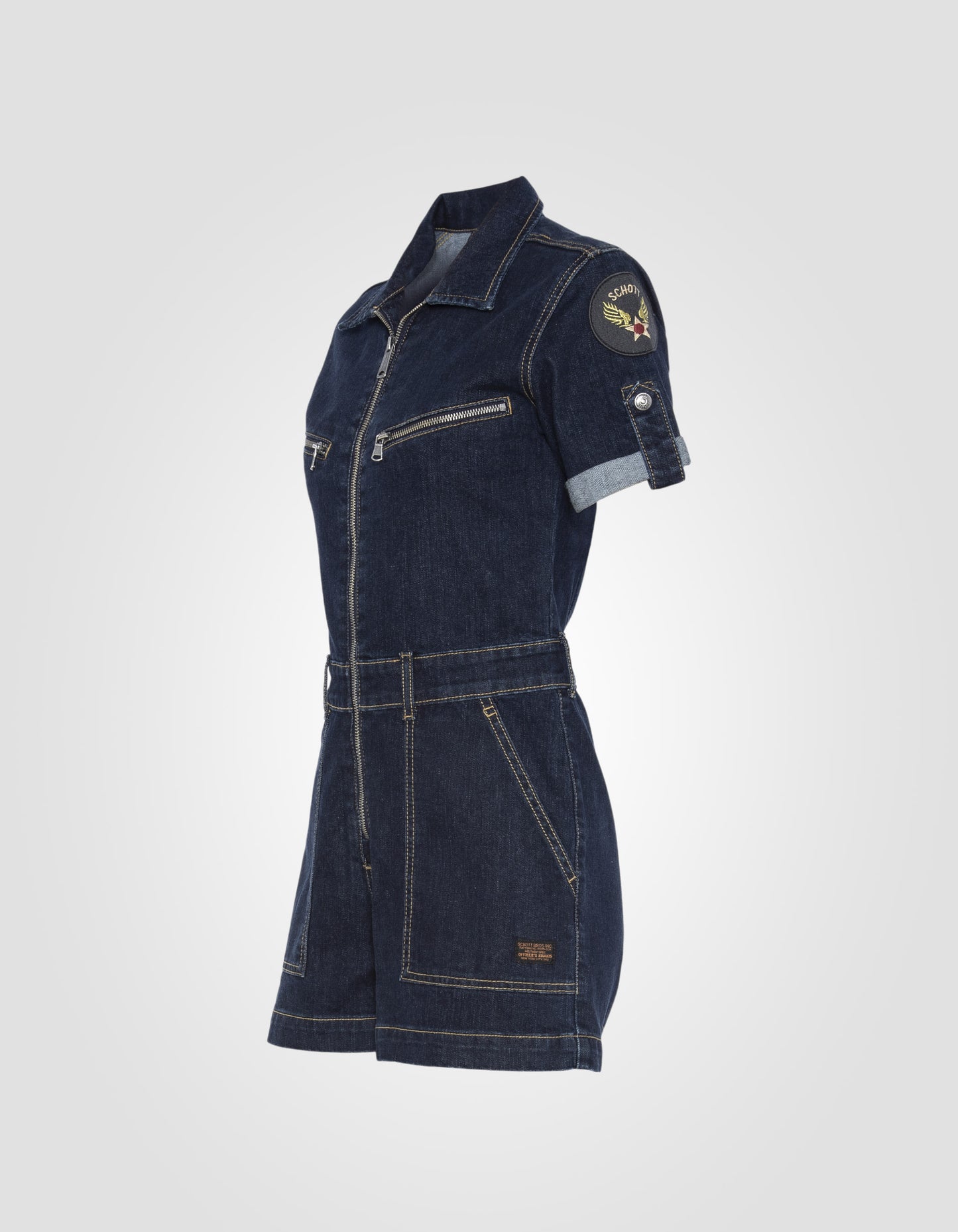 Combishort slim badgée en denim brut