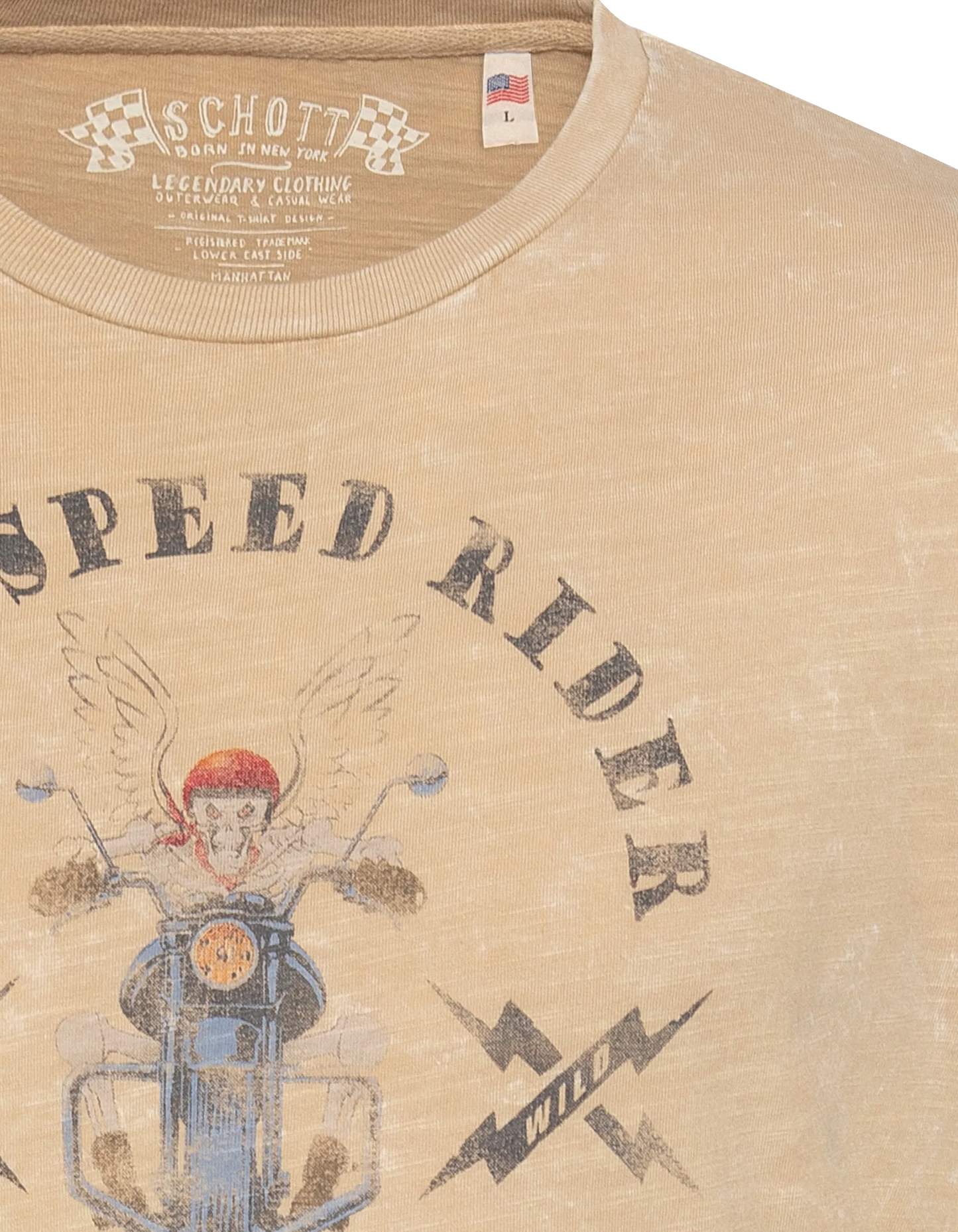 T-shirt biker beige, effet flammé