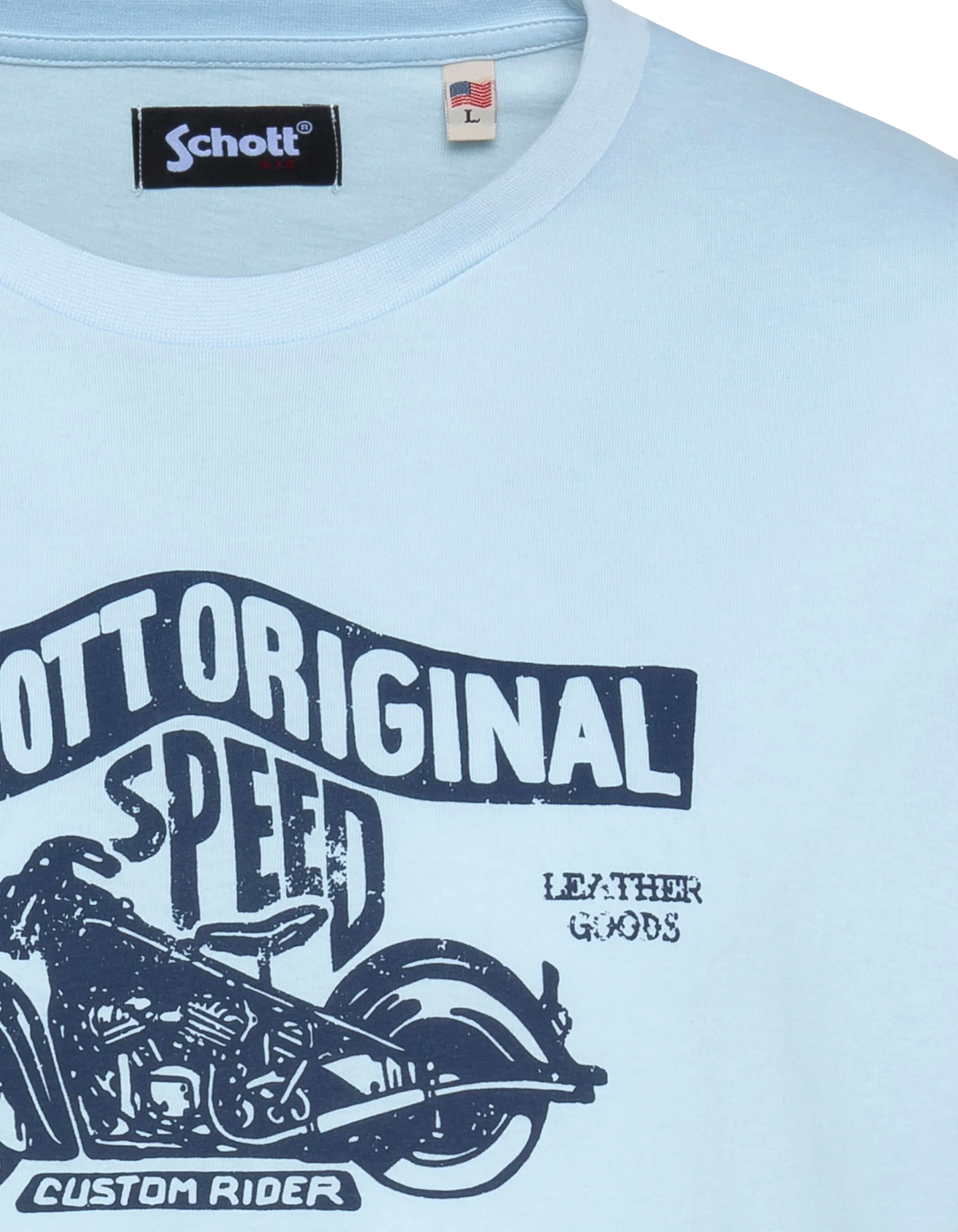 Himmelblaues T-Shirt mit Vintage-Motorrad-Logo-Aufdruck