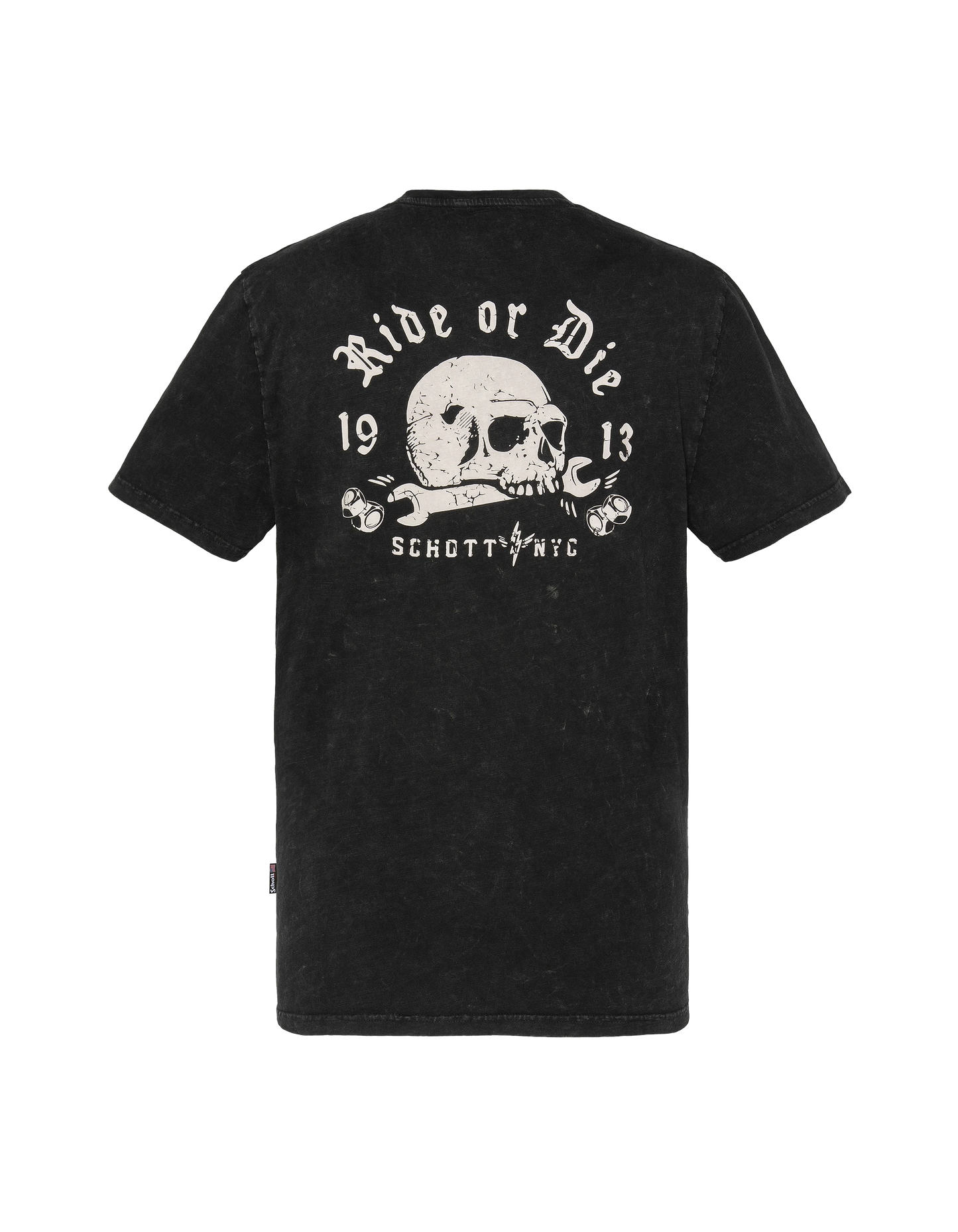 T-shirt biker noir délavé, effet flammé