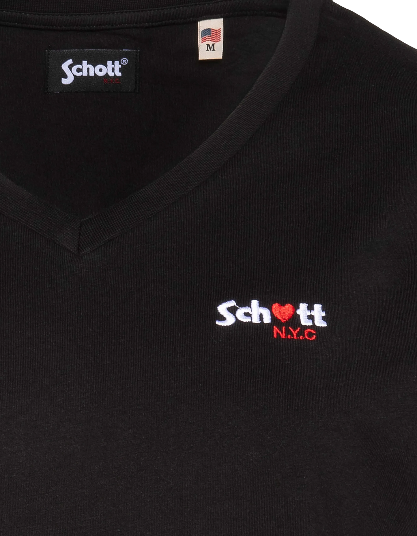 T-shirt noir col V avec broderie cœur