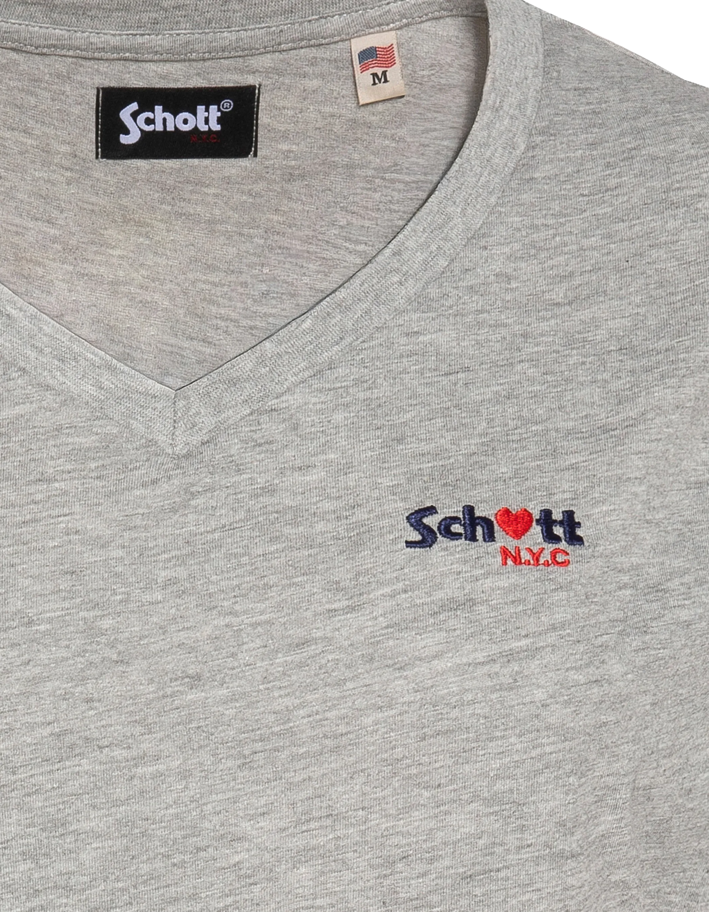 T-shirt gris chiné col V avec broderie cœur