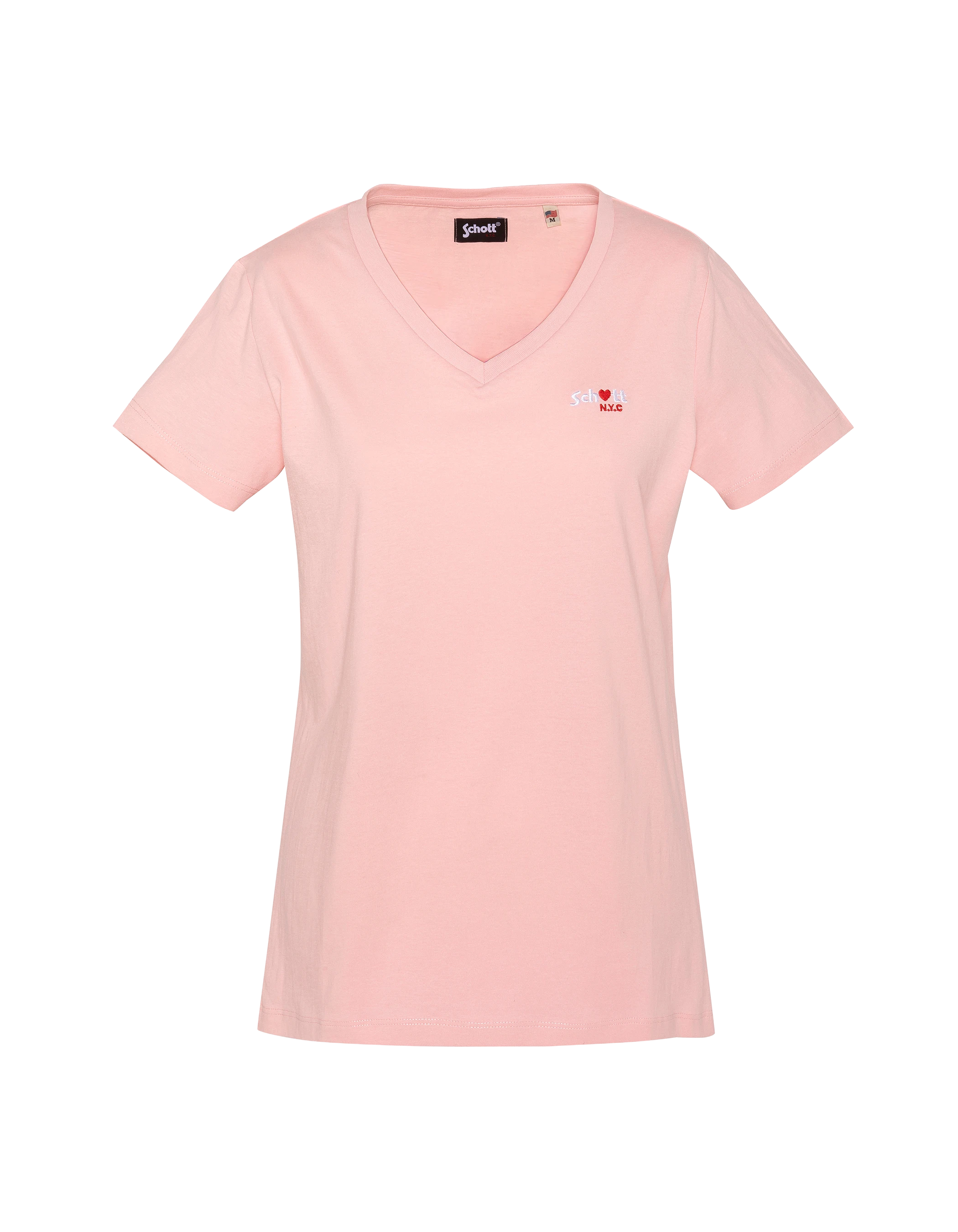 Pale pink t-shirt V-neck with heart embroidery - TSBRODEDW 