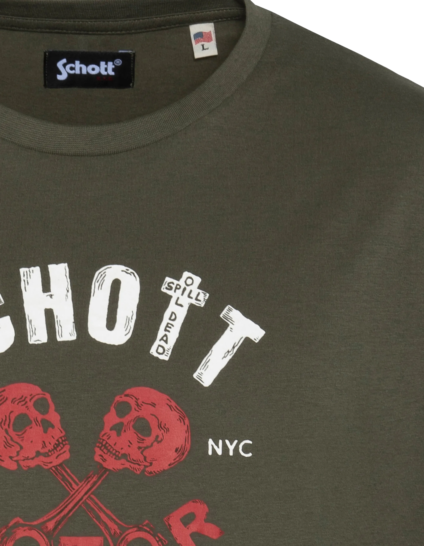 T-shirt kaki imprimé Schott Motor Club