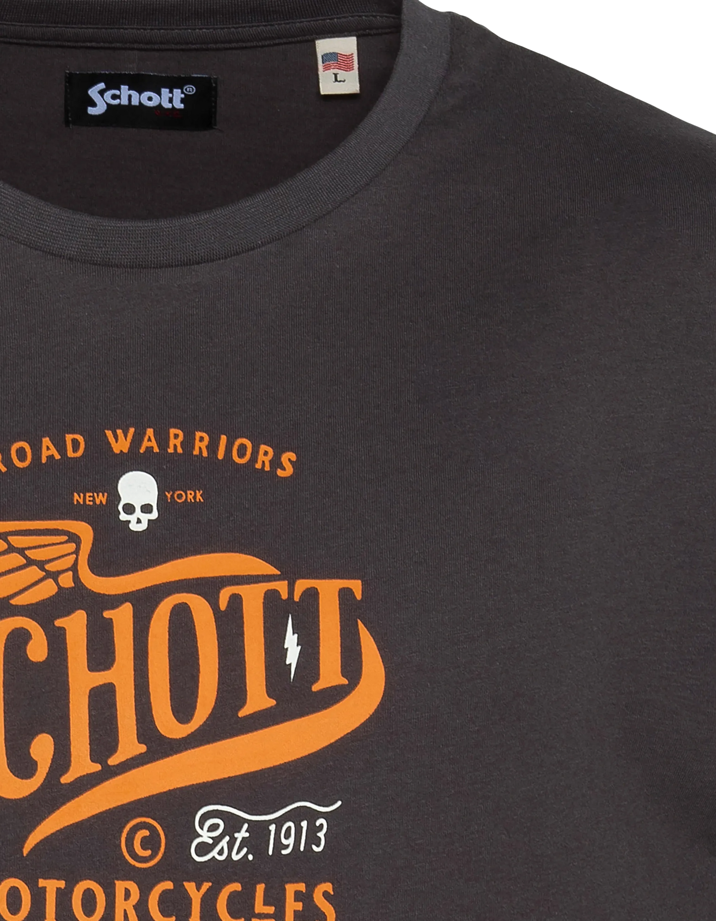 Bedrucktes anthrazitfarbenes T-Shirt von Schott Motorcycles