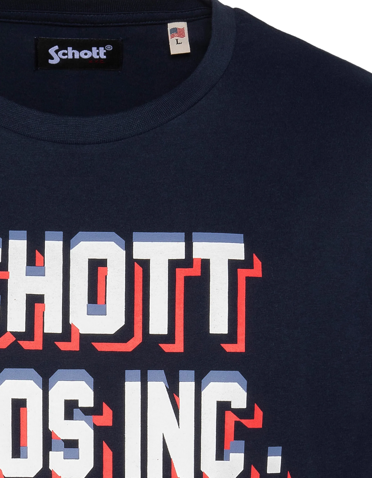 Marineblaues bedrucktes T-Shirt von Schott Bros Inc.