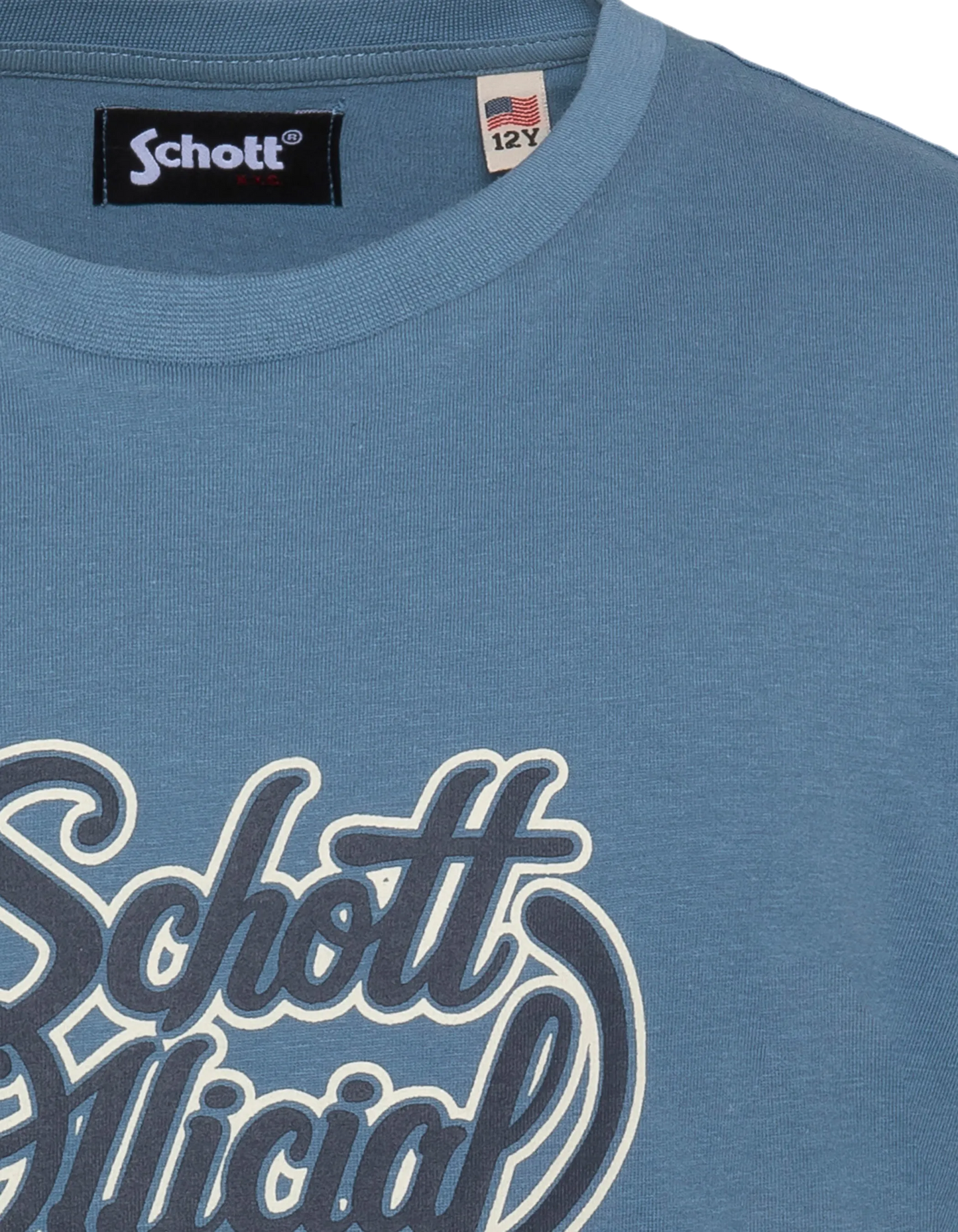 Camiseta vaquera azul con logo estampado vintage