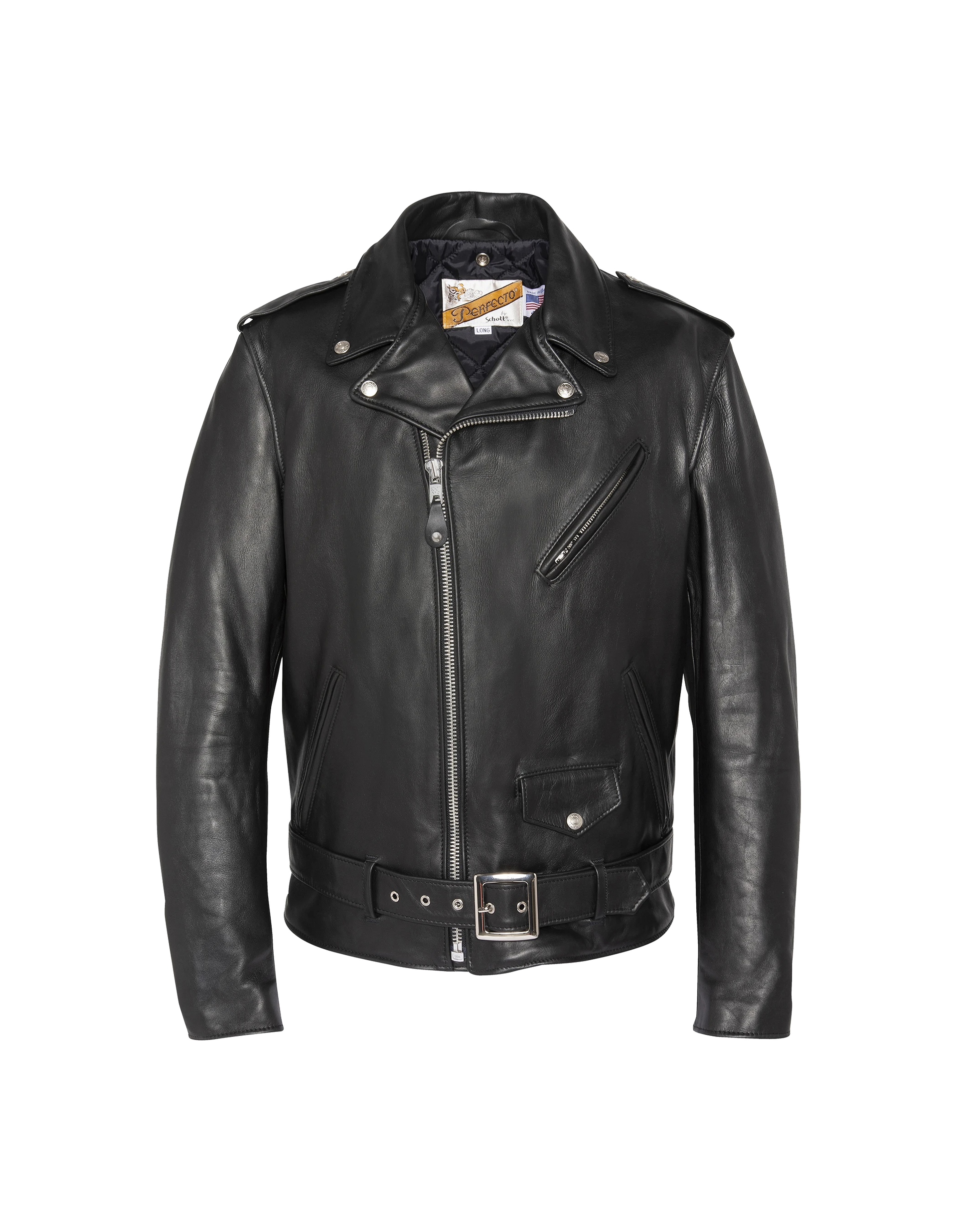 Mythical USA long black Perfecto® jacket, cowhide leather - 118L