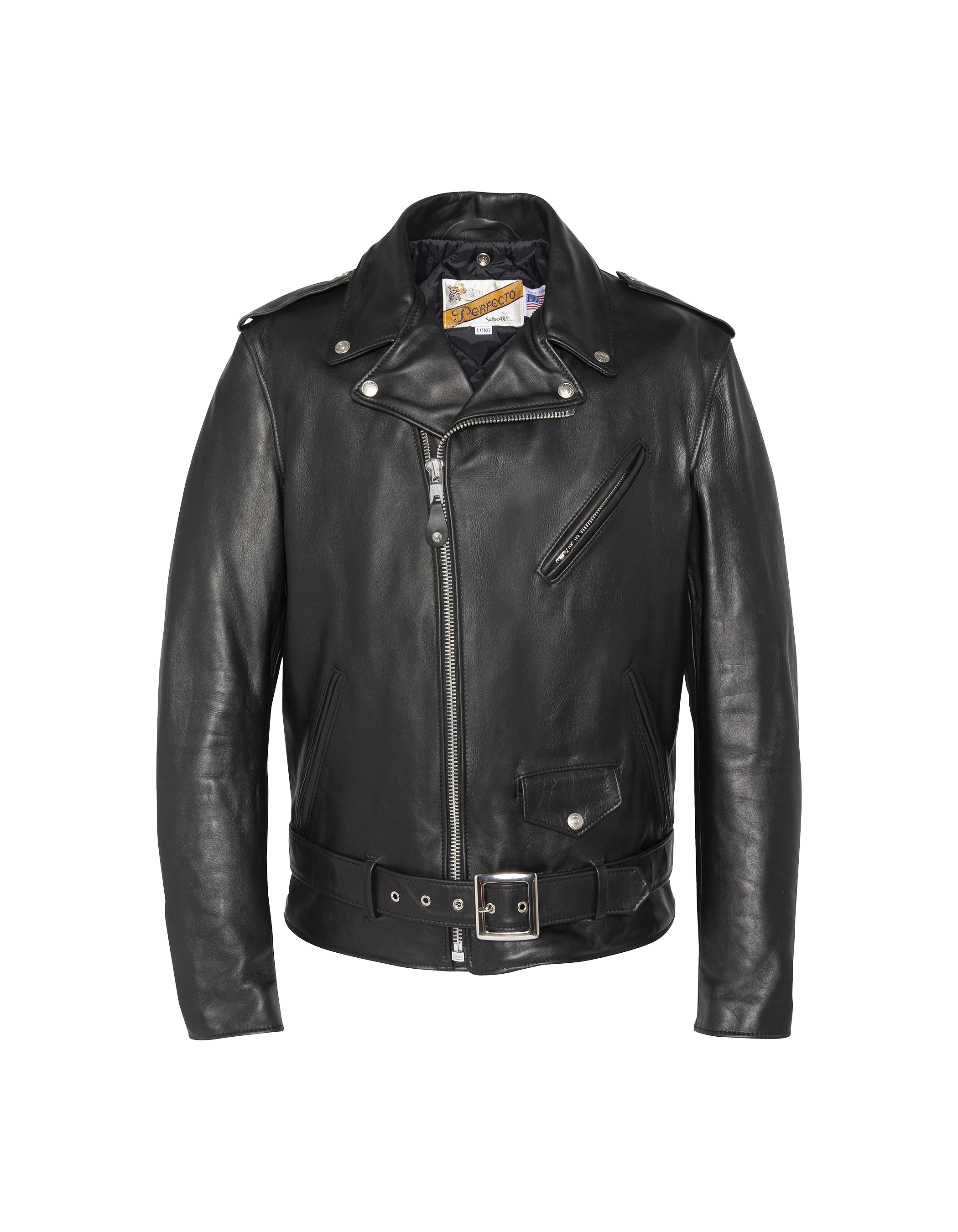 Mythical USA long black Perfecto® jacket, cowhide leather-1