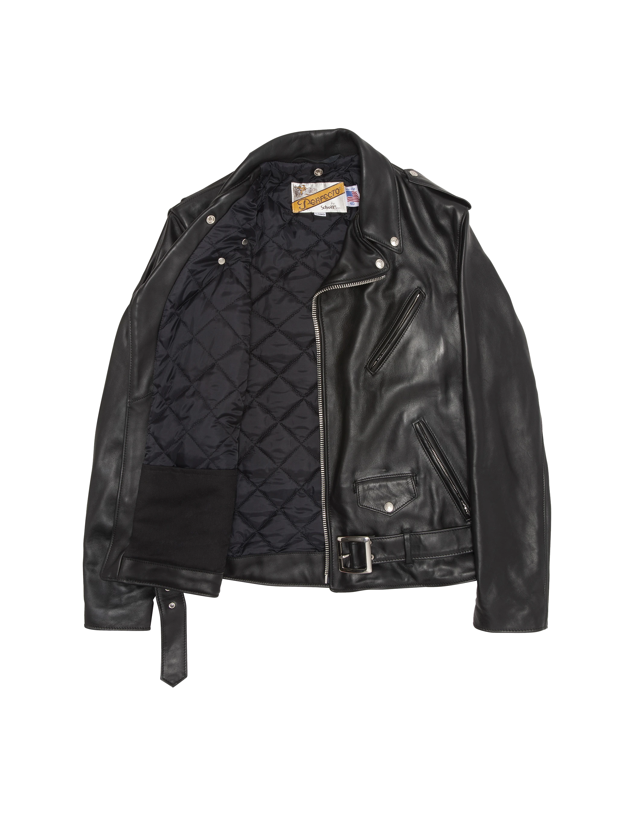 Mythical USA long black Perfecto® jacket, cowhide leather-3