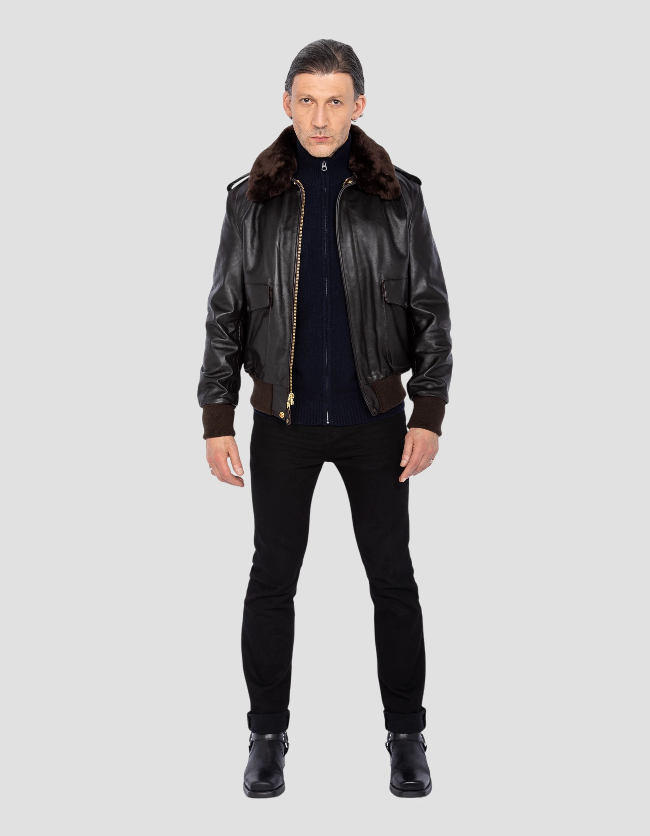 Blouson pilote marron type A-2 mythique USA, cuir de vachette-1