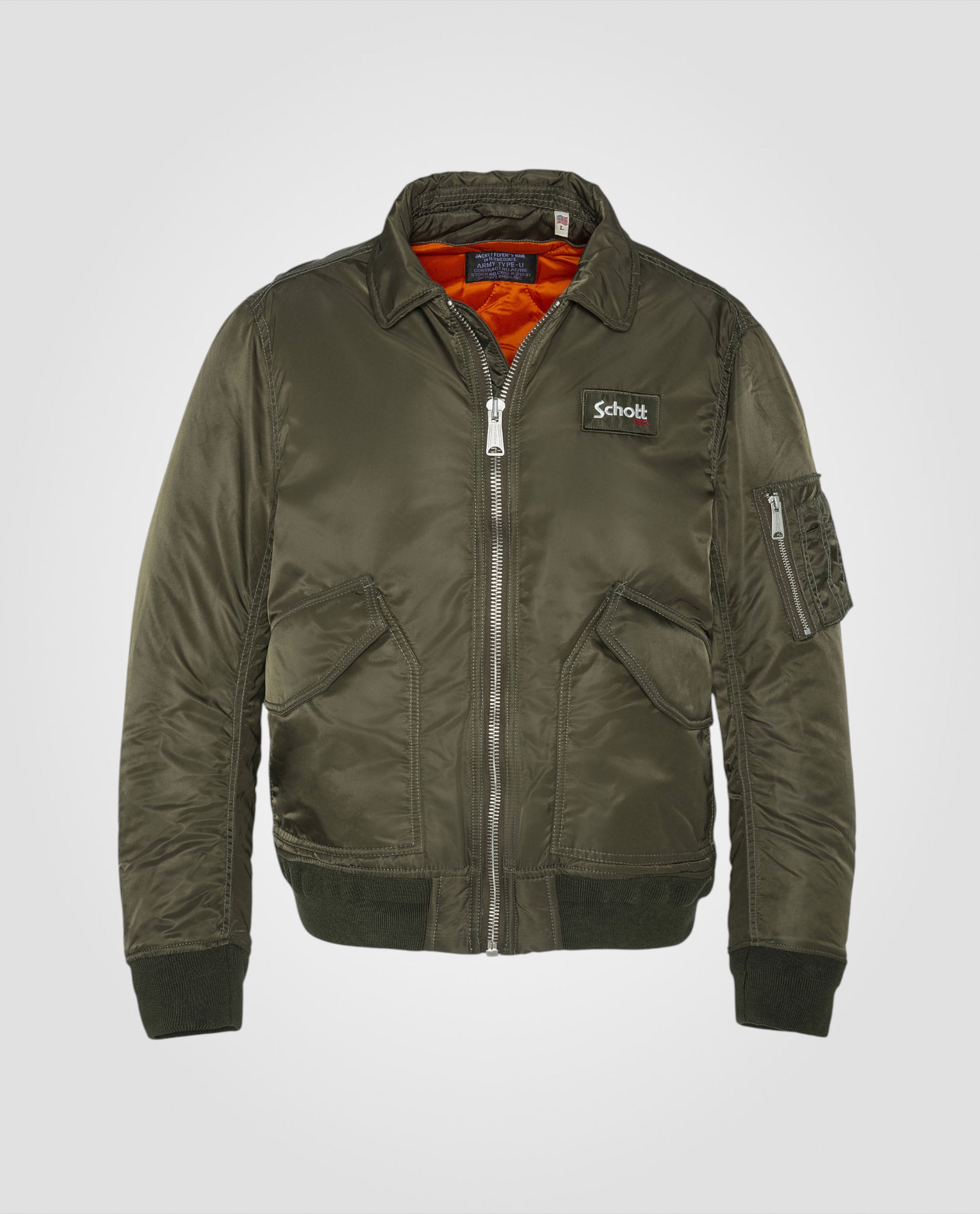 Schott Blouson Homme Kaki Bomber CWU Army Kaki In Recycled Nylon