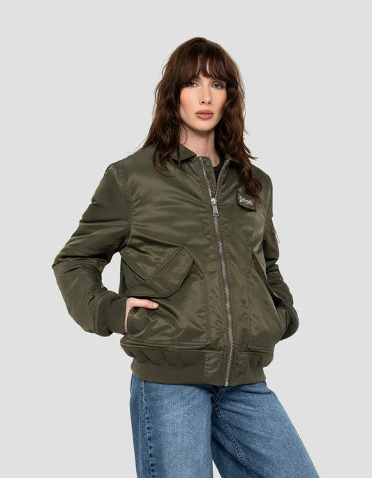 Bomber CWU army kaki en nylon recyclé, coupe ajustée