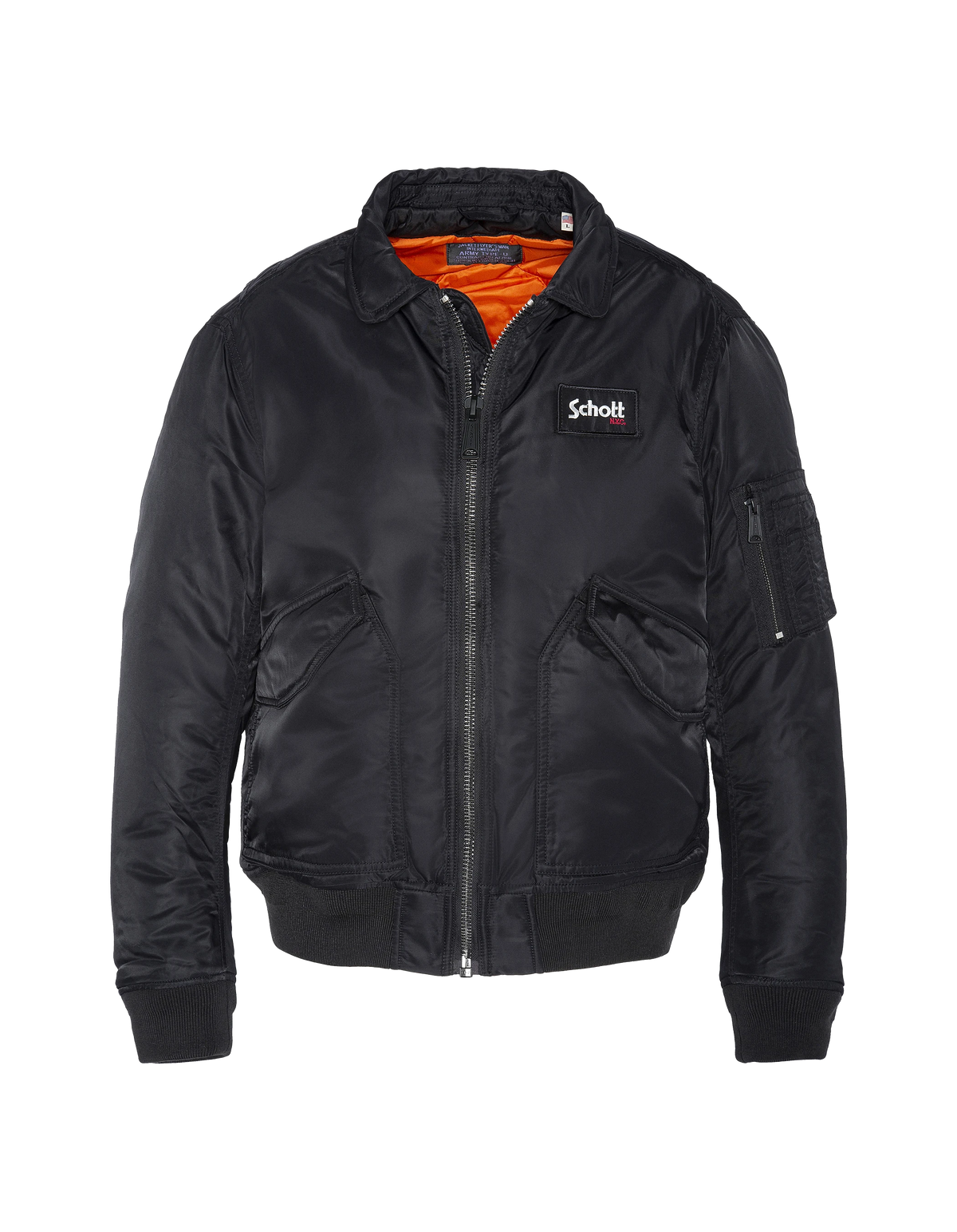 Bomber CWU black in recycled nylon, fitted cut - 210100RS | Schott Bomber CWU black in recycled nylon, fitted cut - 210100RS | Schott