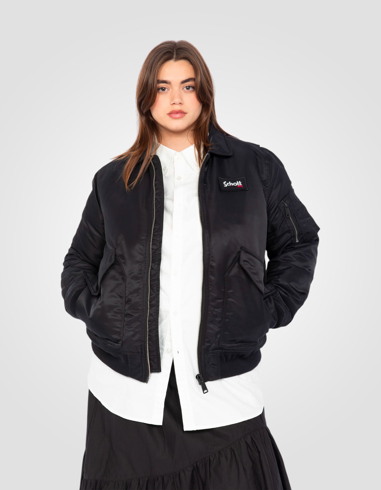 Bomber CWU noir en nylon recyclé, coupe ajustée, grande taille
