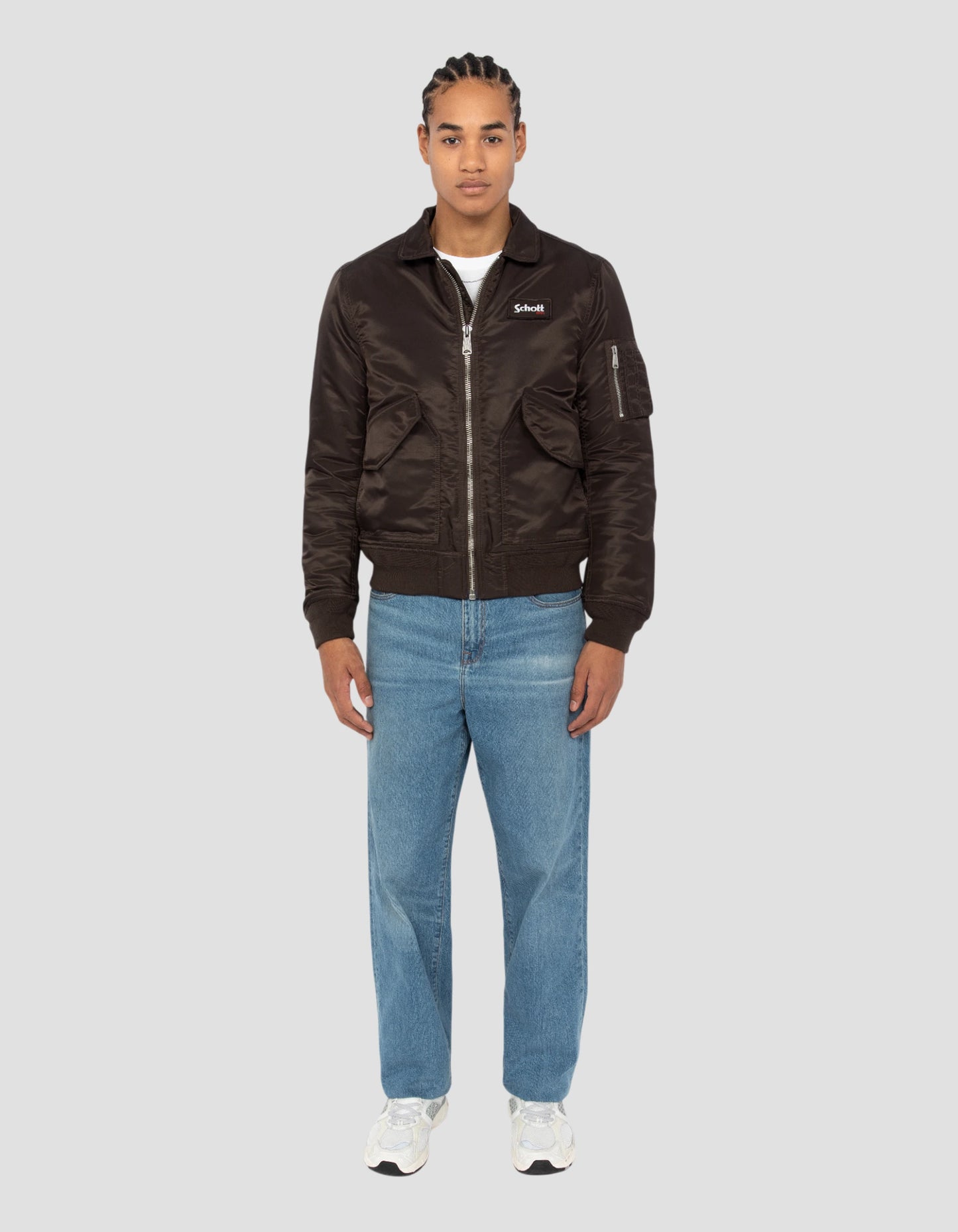 Bomber CWU sage kaki en nylon recyclé, coupe ajustée - 210100RS | Schott NYC Bomber CWU sage kaki en nylon recyclé, coupe ajustée - 210100RS | Schott NYC