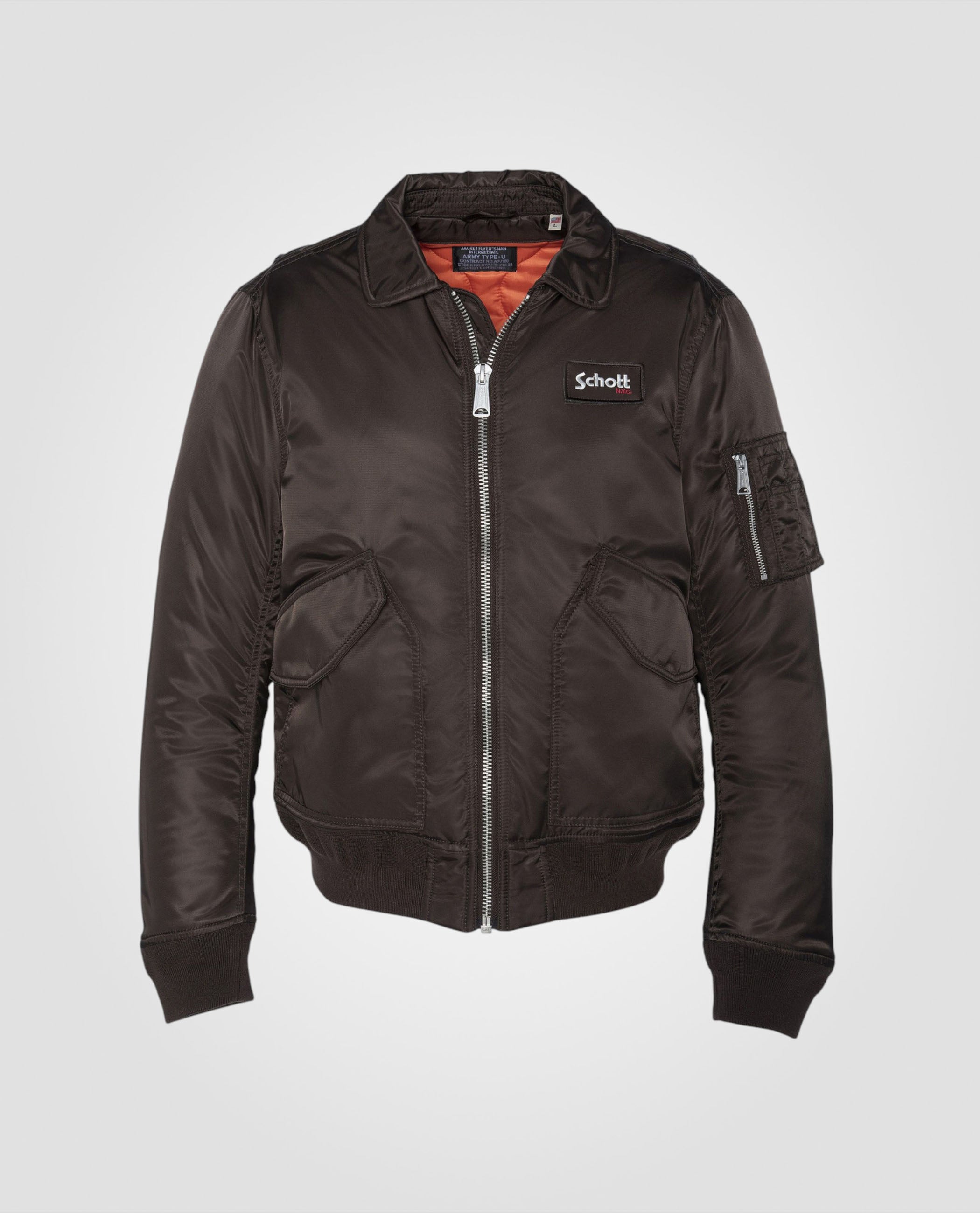 Bomber CWU marron foncé en nylon recyclé, coupe ajustée, grande taille-1