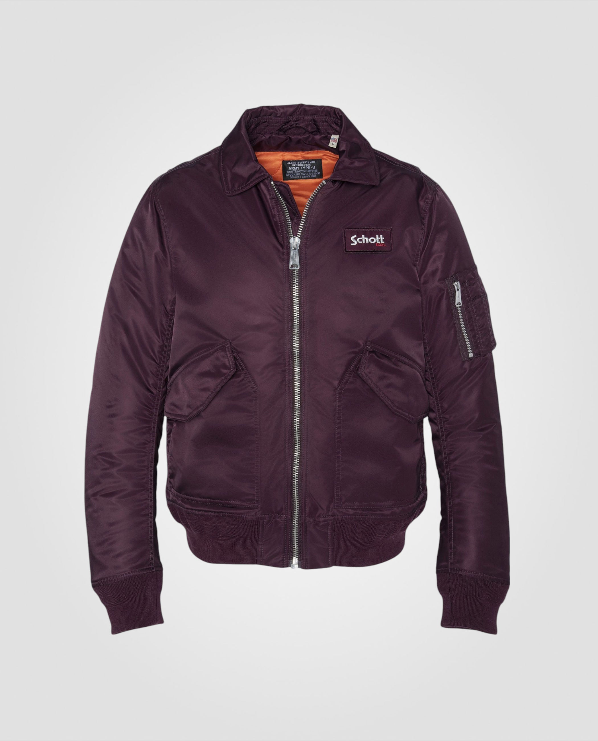 Bomber CWU bordeaux foncé en nylon recyclé, coupe ajustée, grande taille-1