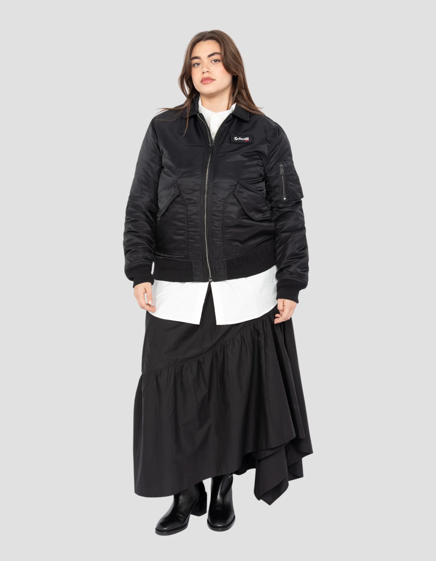 Bomber CWU noir en nylon recyclé, coupe ajustée, grande taille