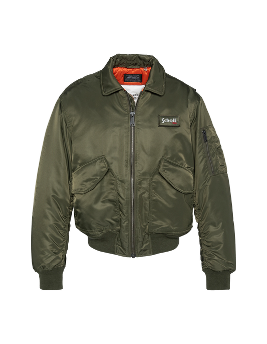 Bomber CWU 90's dark brown in recycled nylon, oversized cut, large