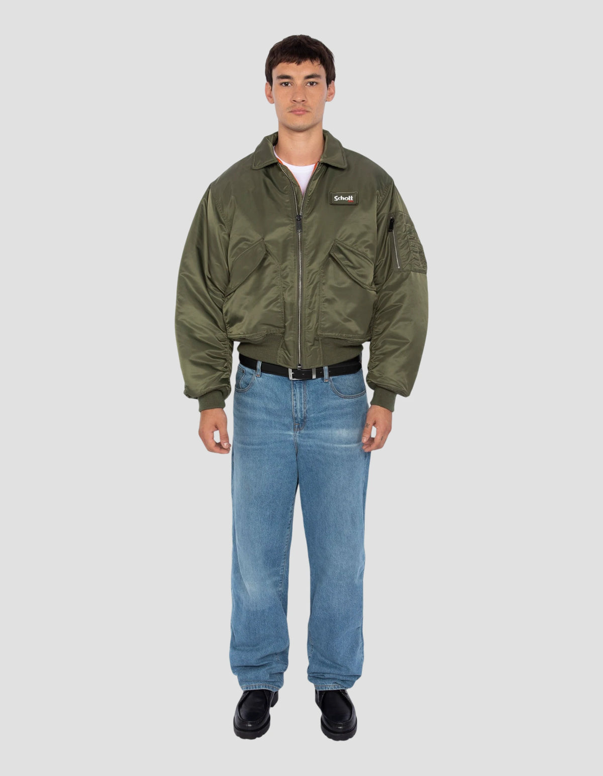 Bomber CWU 90's Army Khaki in recycled nylon, Oversize cut Bomber CWU 90's Army Khaki in recycled nylon, Oversize cut