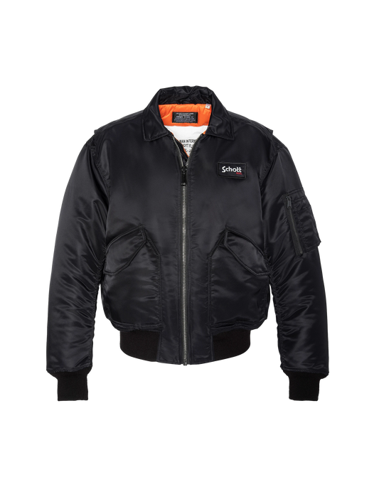 Bomber CWU Black degli anni '90 in nylon riciclato, taglio oversize, grandi dimensioni