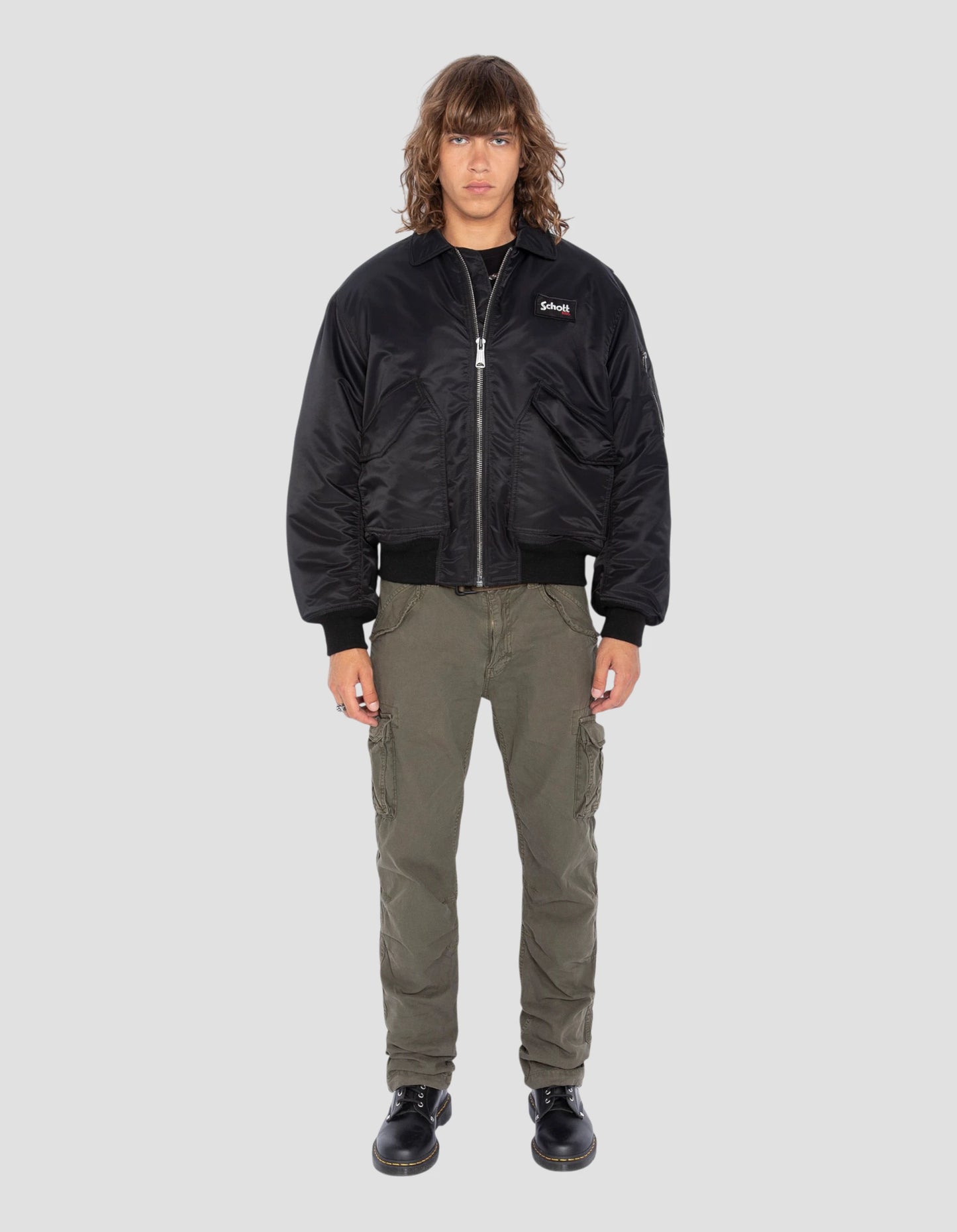 Bomber CWU Black degli anni '90 in nylon riciclato, oversize Cut