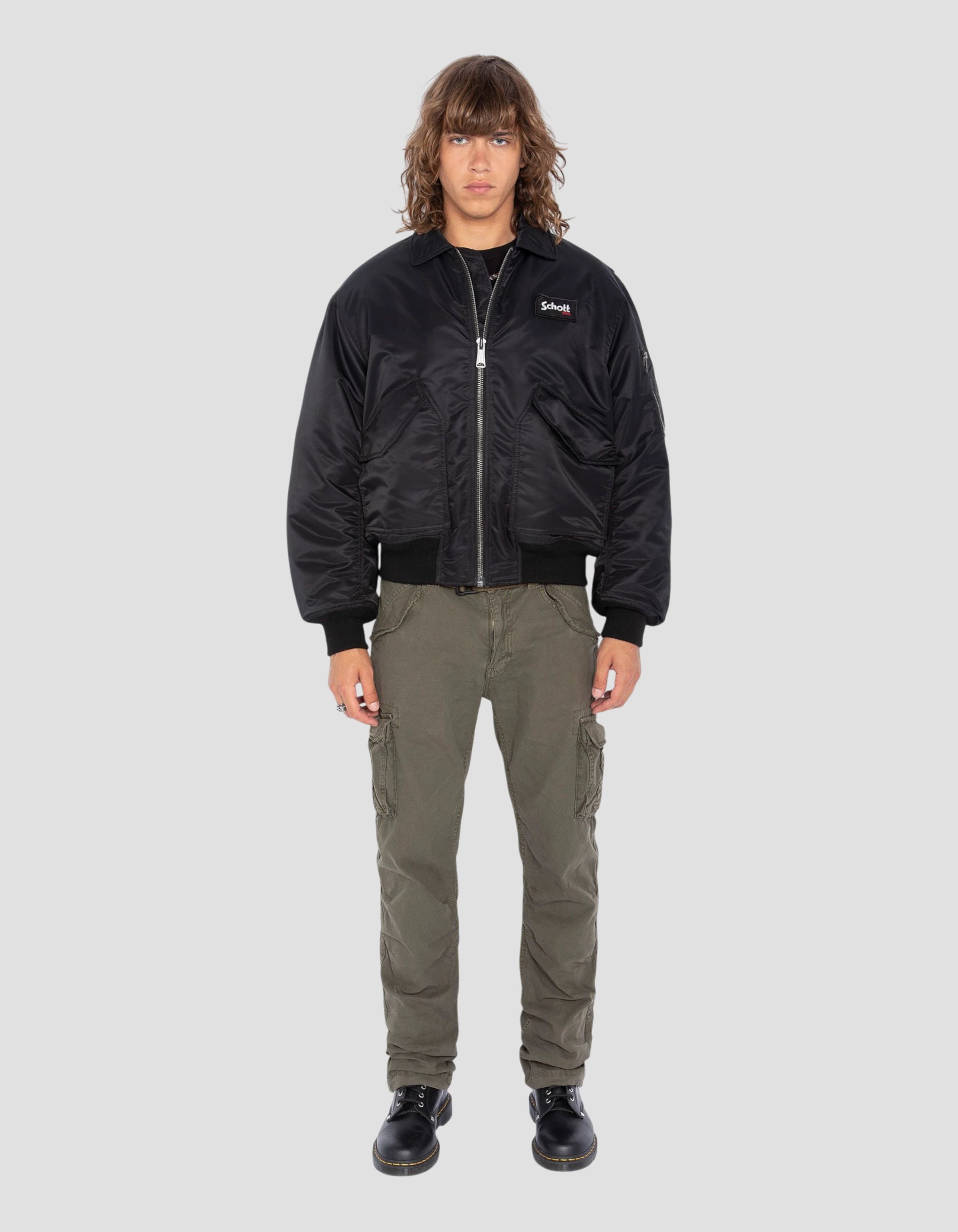 Bomber CWU Black degli anni '90 in nylon riciclato, oversize Cut-1