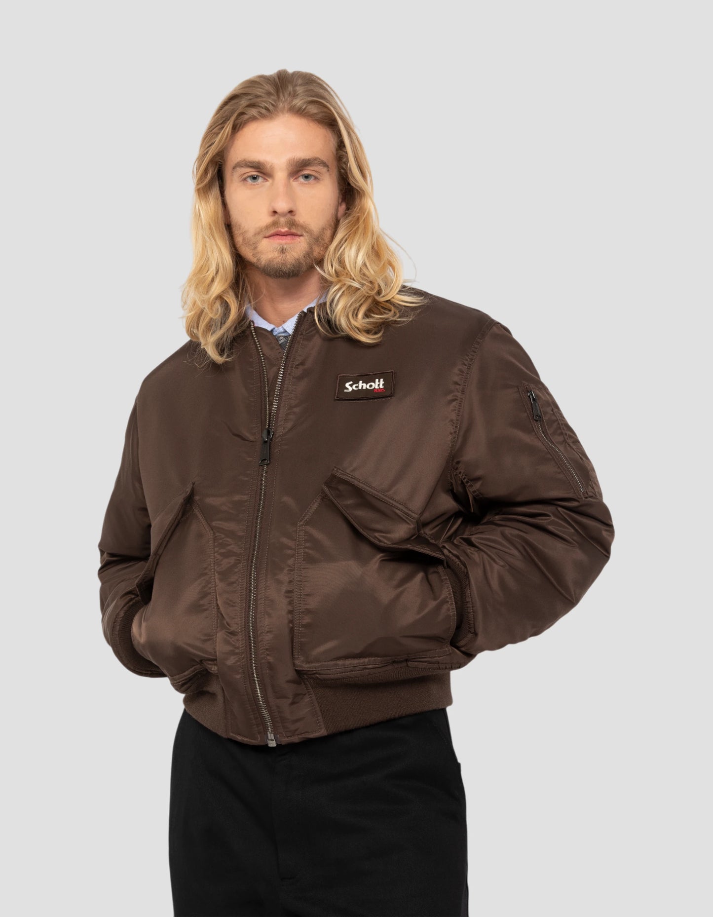 Bomber CWU 90's dark brown in recycled nylon, Oversize cut