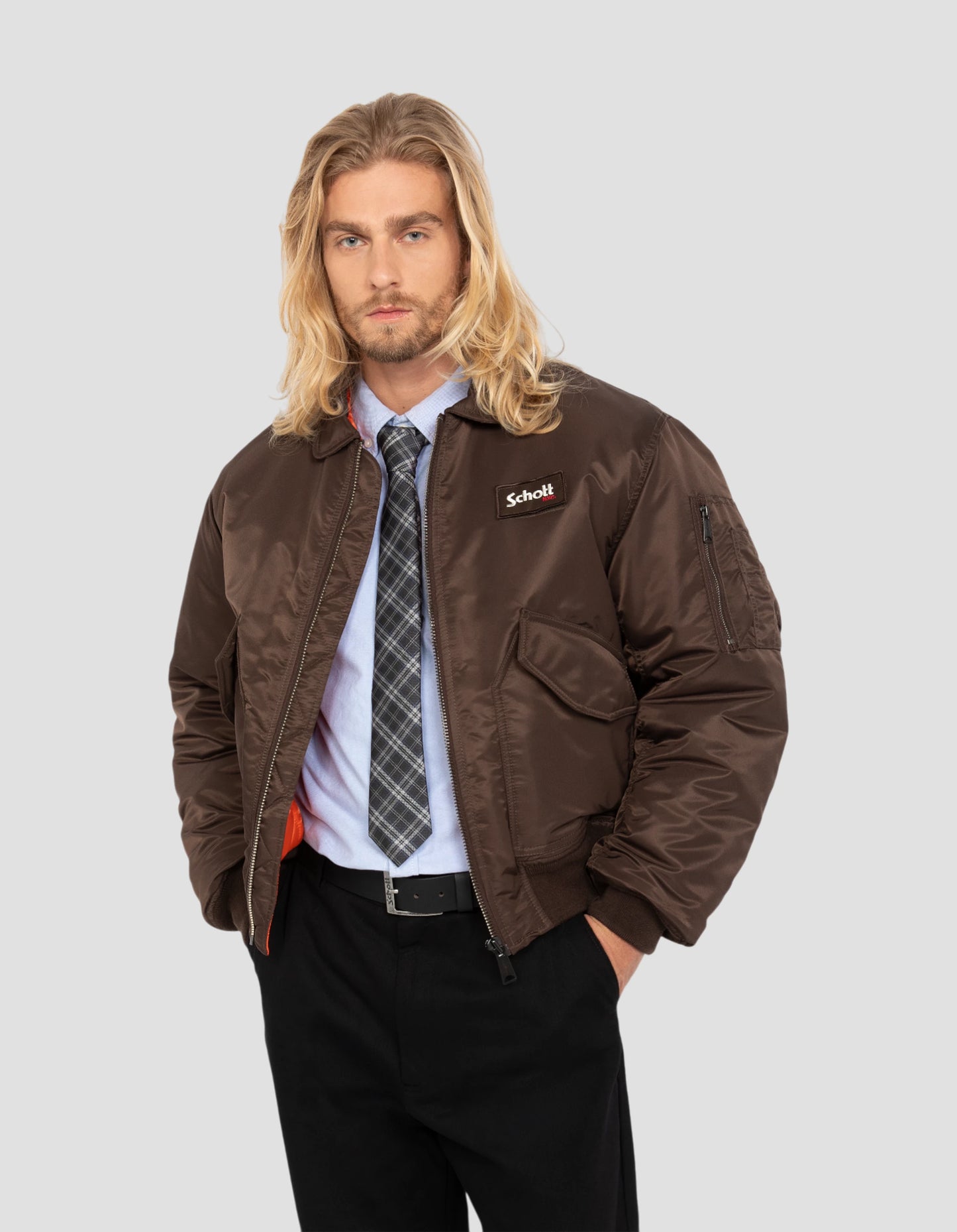 Bomber CWU 90's dark brown in recycled nylon, Oversize cut