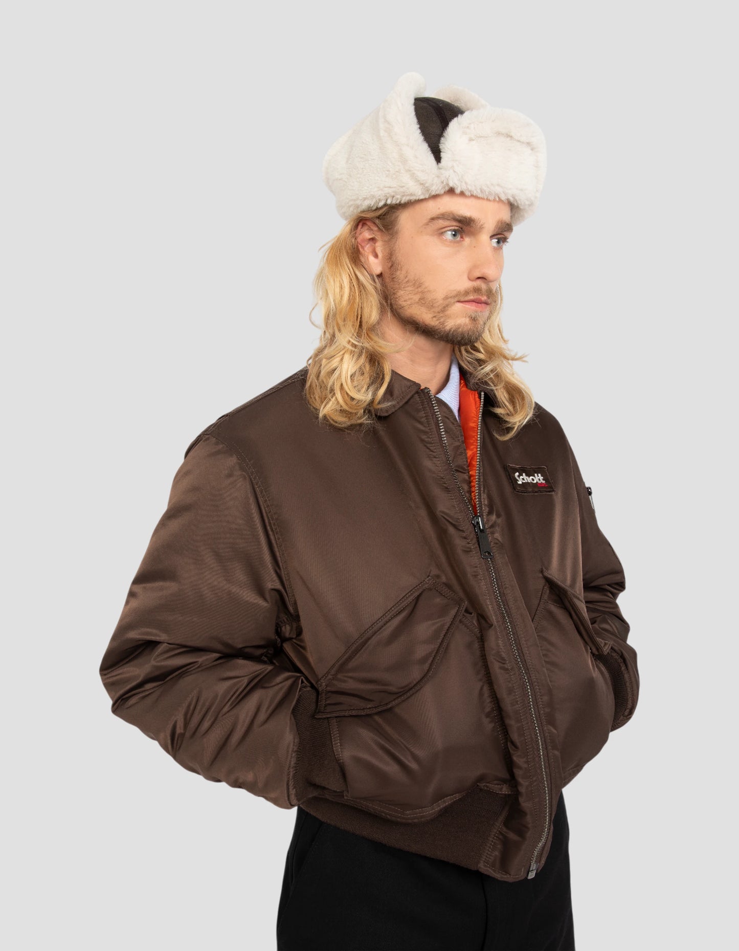 Bomber CWU 90's dark brown in recycled nylon, Oversize cut