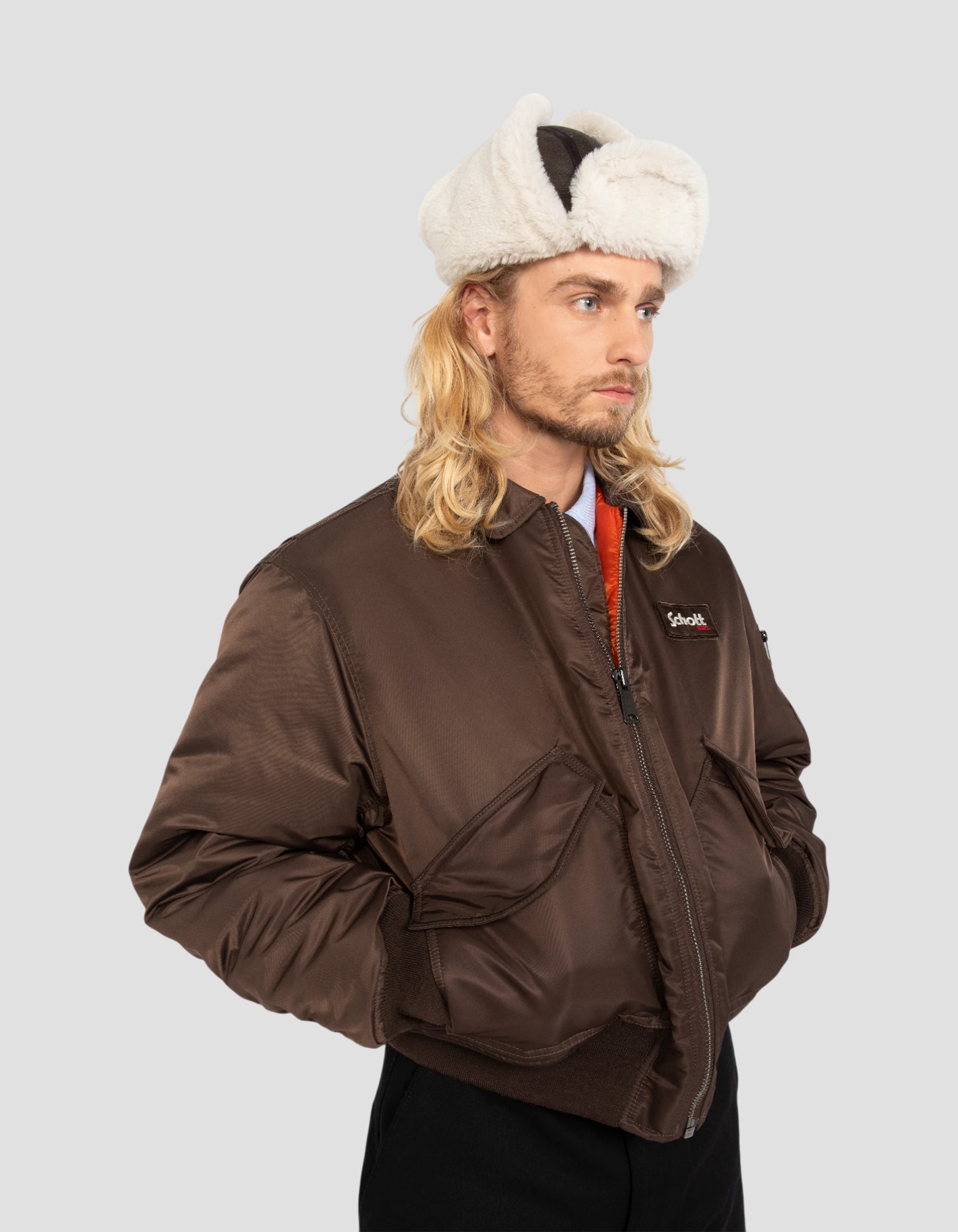 Bomber CWU 90's dark brown in recycled nylon, Oversize cut-5