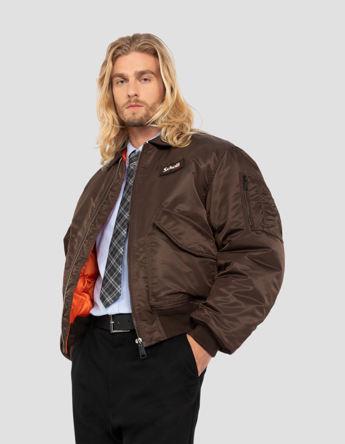 Bomber CWU 90's dark brown in recycled nylon, Oversize cut