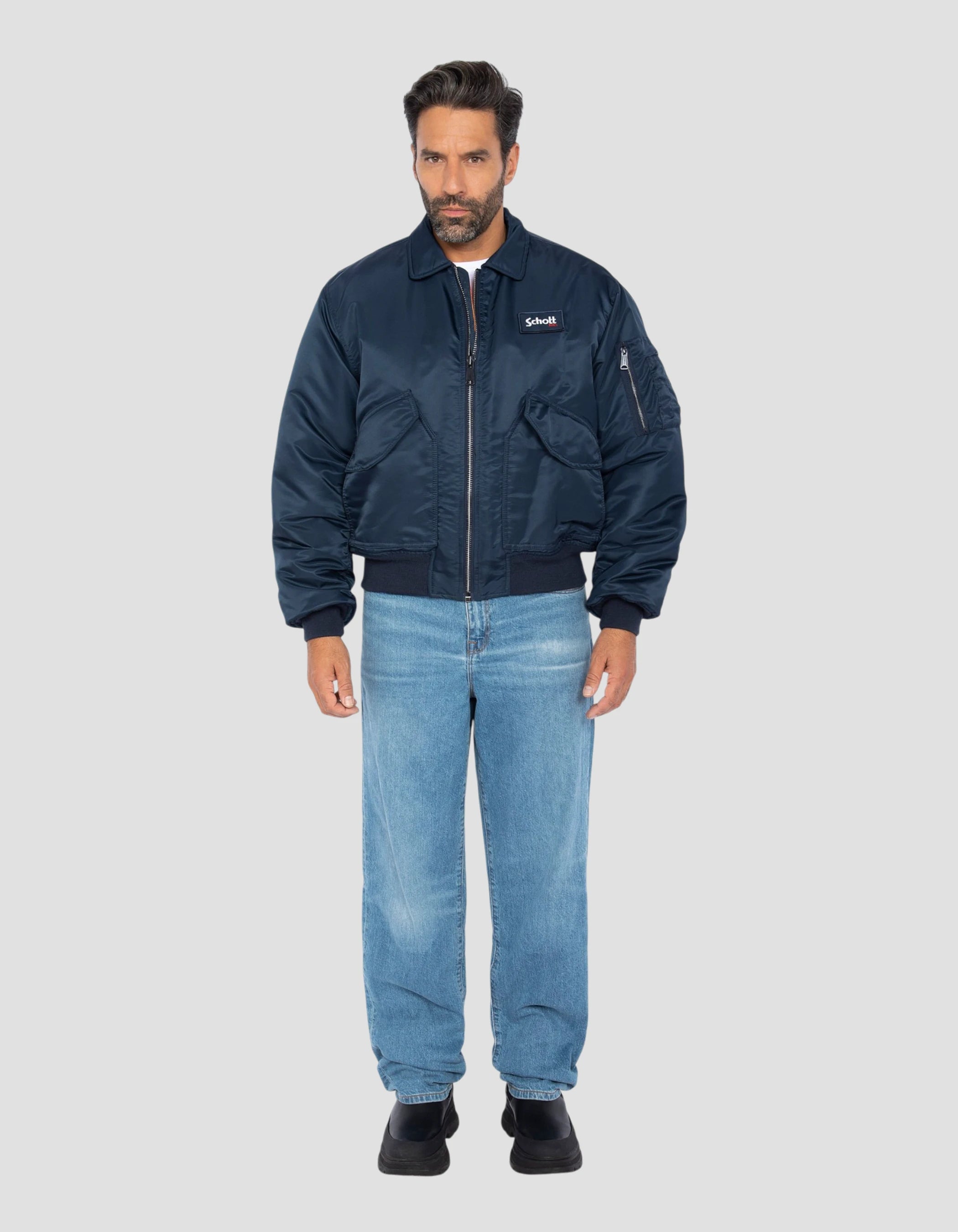 Bomber CWU 90's bleu marine en nylon recyclé, coupe oversize-1