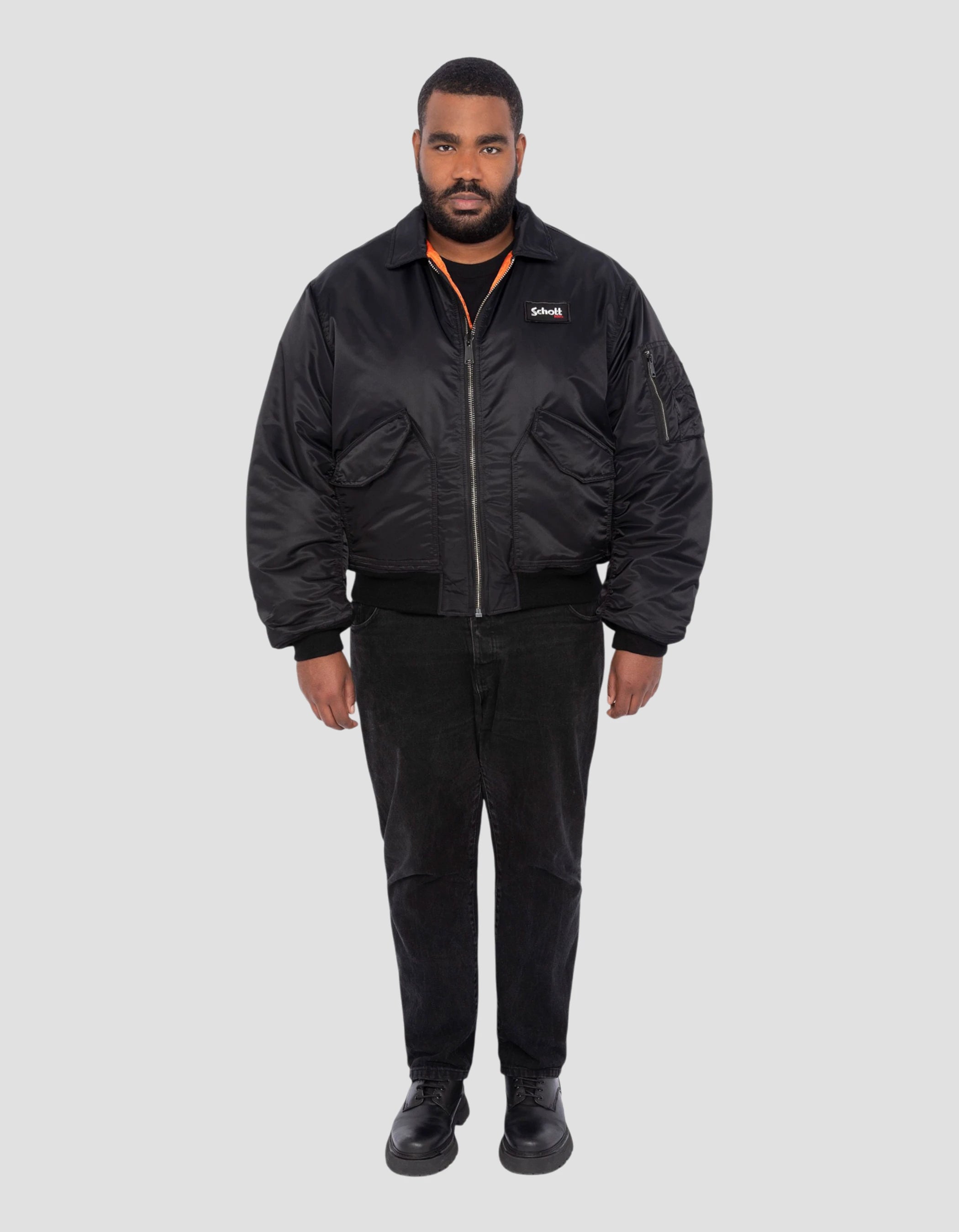 Bomber CWU 90's noir en nylon recyclé, coupe oversize, grande taille-1