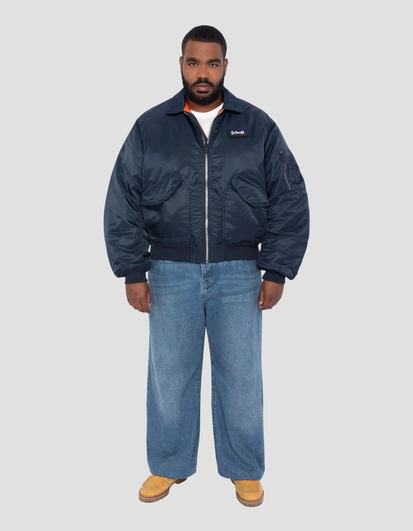 Bomber CWU 90's bleu marine en nylon recyclé, coupe oversize, grande taille