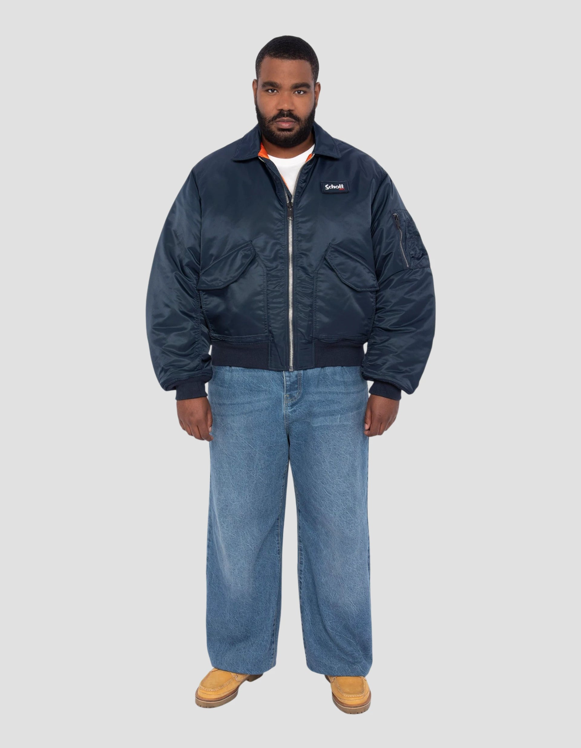 Bomber CWU 90's navy blue in recycled nylon, oversized cut, large