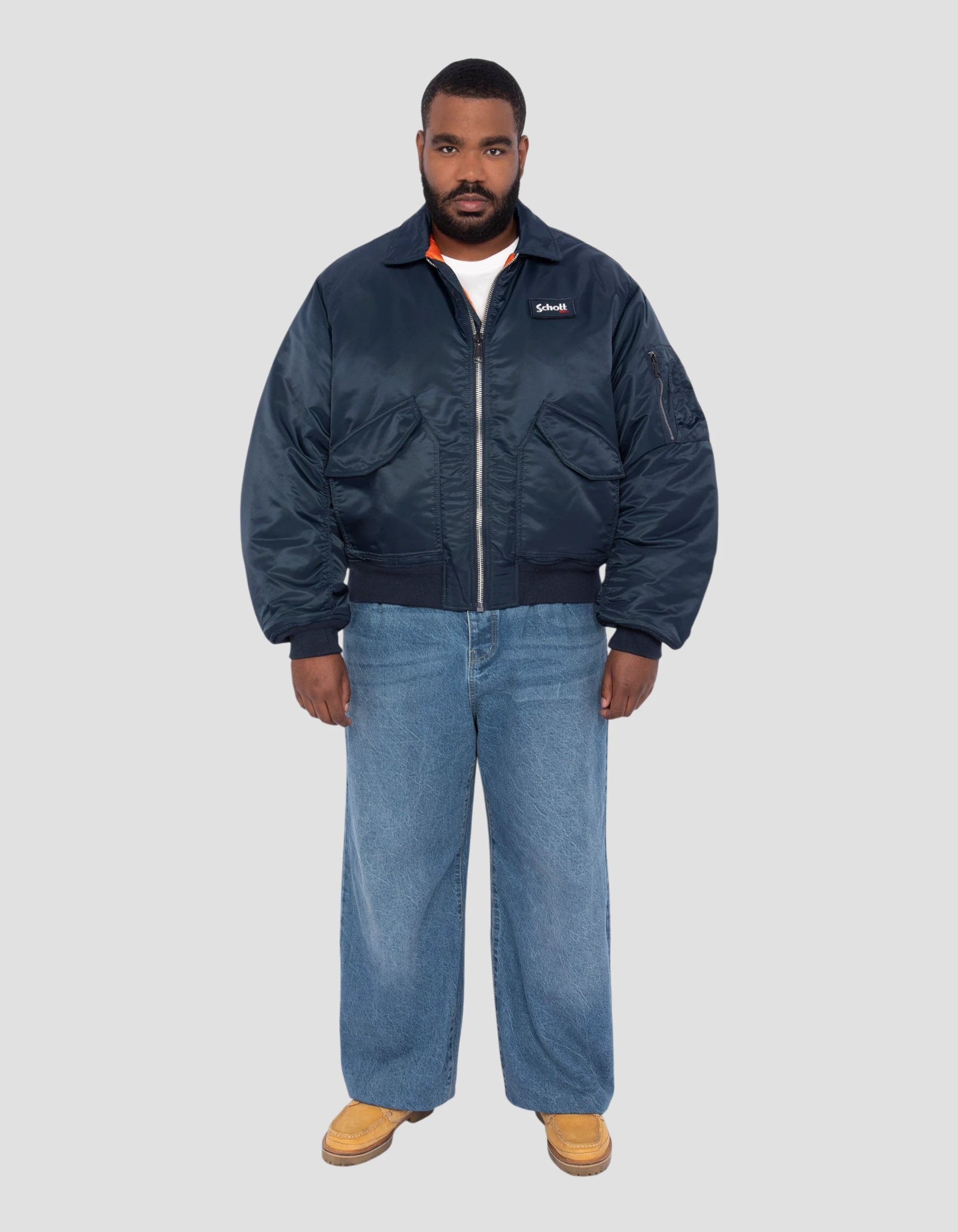 Bomber CWU 90's bleu marine en nylon recyclé, coupe oversize, grande taille-1