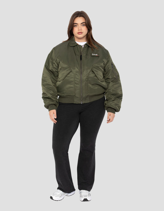 Bomber CWU 90er Armee Khaki in recyceltem Nylon, übergroßer Schnitt, großer Größe