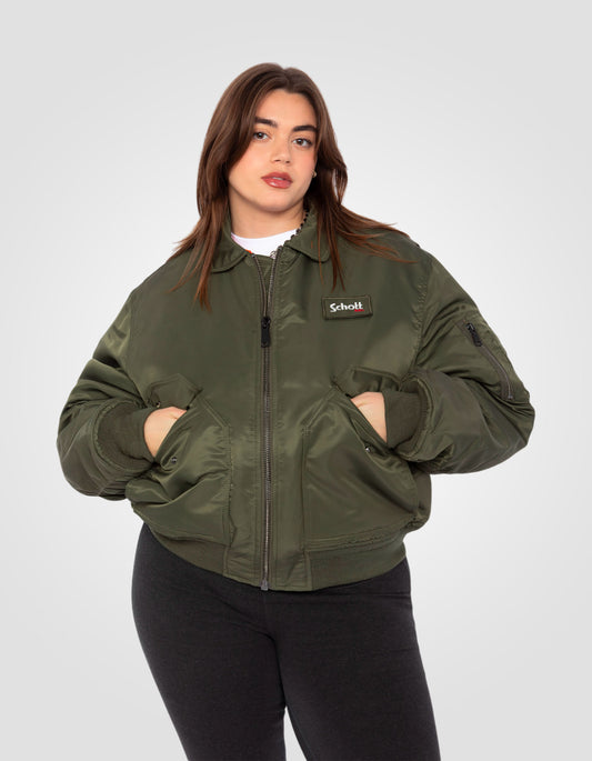 Bomber CWU 90er Armee Khaki in recyceltem Nylon, übergroßer Schnitt, großer Größe