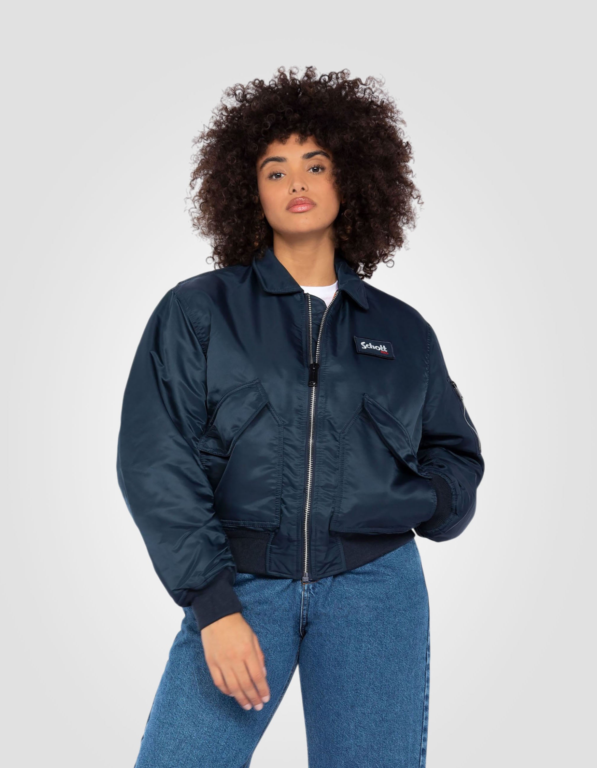 BOMBER CWU Blu navy degli anni '90 in nylon riciclato, taglio oversize