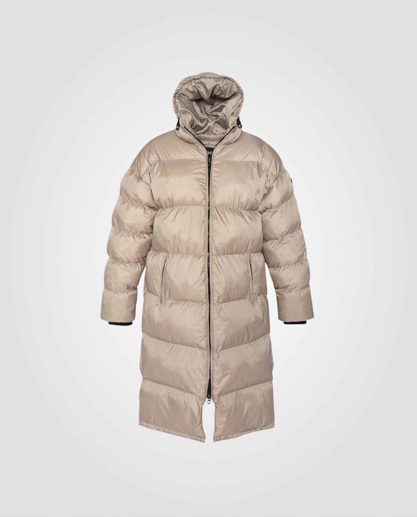 Extra lange mit Kapuze -Beige Down Jacke
