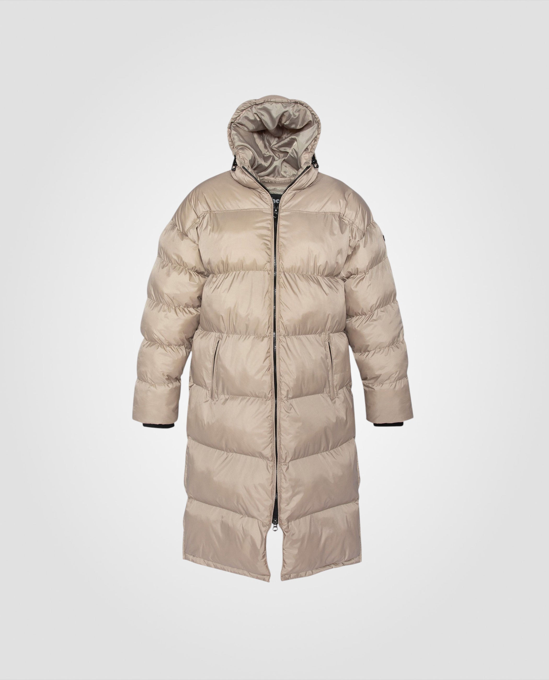 Extra lange mit Kapuze -Beige Down Jacke-2