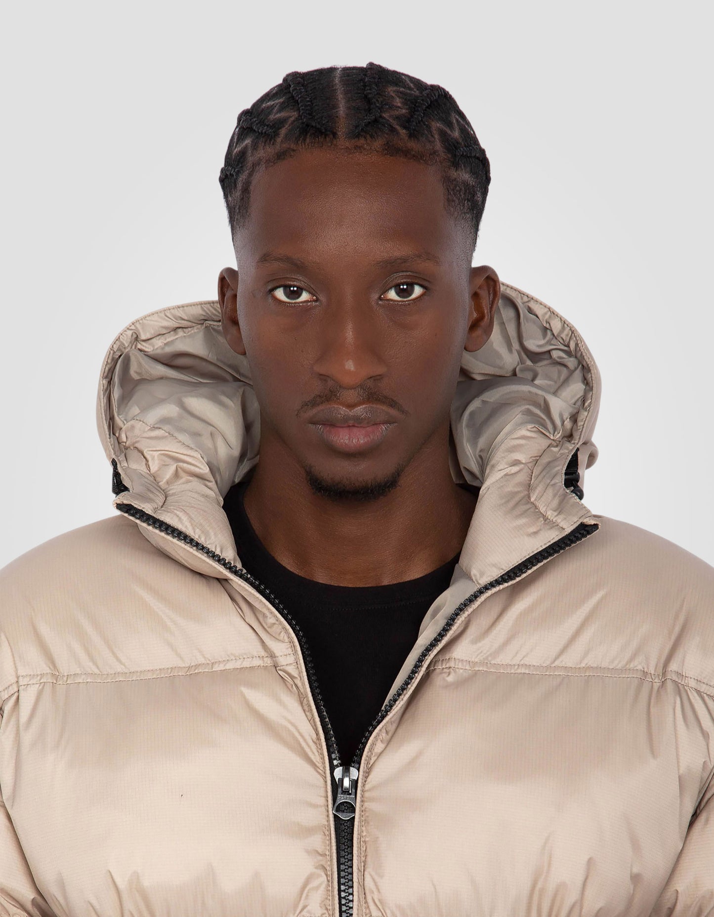 Extra lange mit Kapuze -Beige Down Jacke