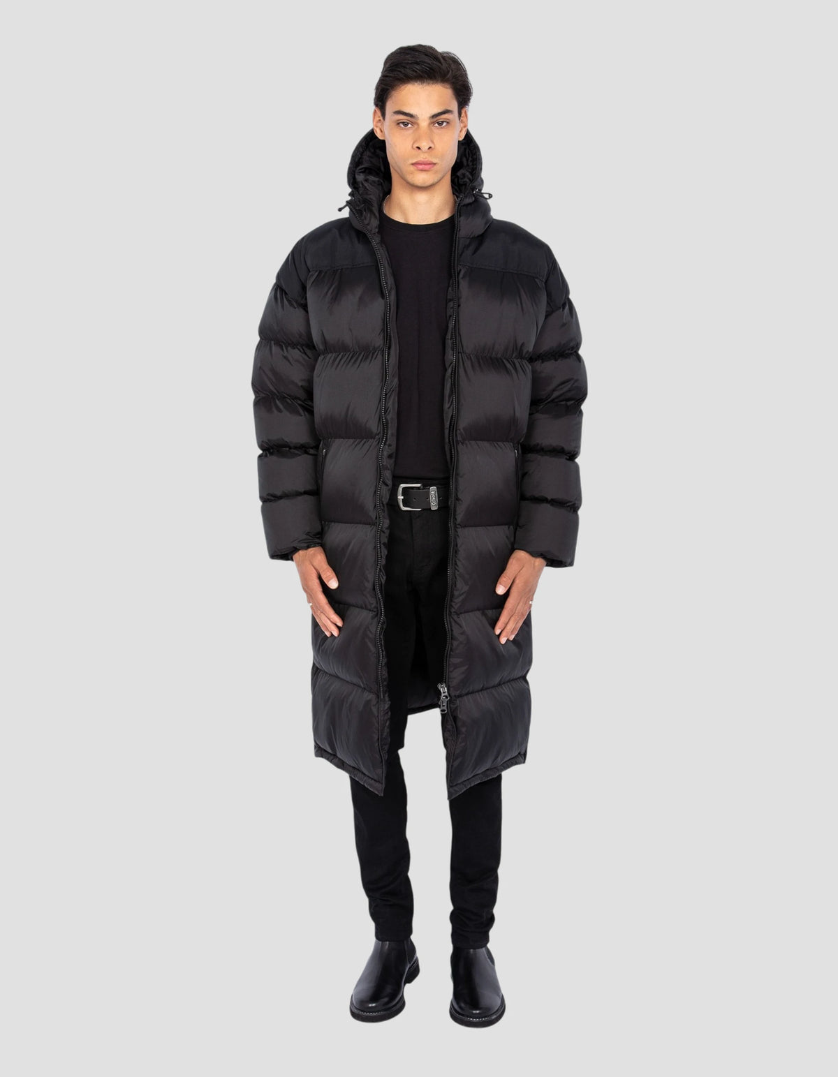 Extra long hooded black down jacket - 2190max | Schott NYC®