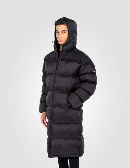 Doudoune noire extra longue à capuche